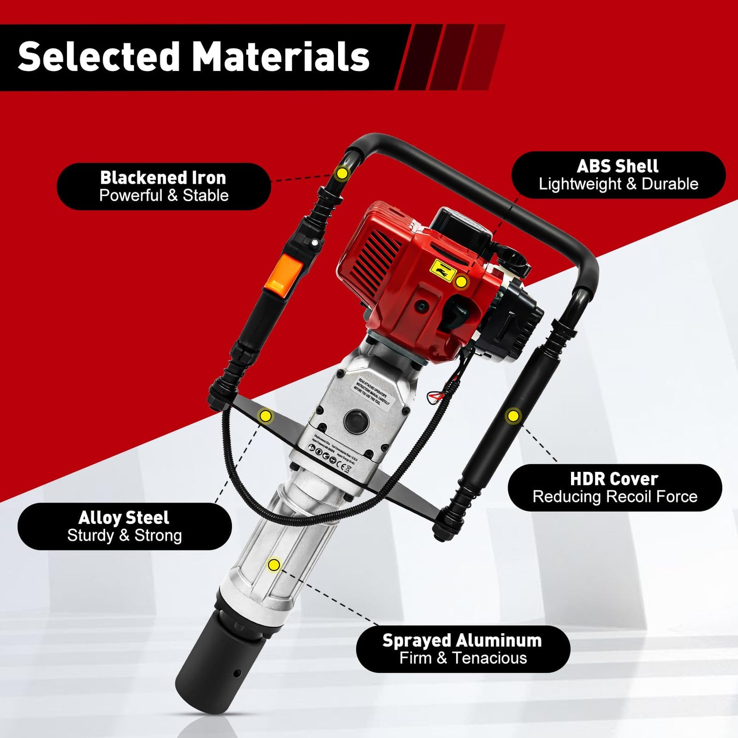 POIOKLJRE Post Driver, 52cc Gas Powered T Post Driver, 1900W Fence Post Driver, Shock Absorption and Safety Lock Heavy-Duty Gasoline Post Driver, Quick Pile Installation, Suitable for Professional Use