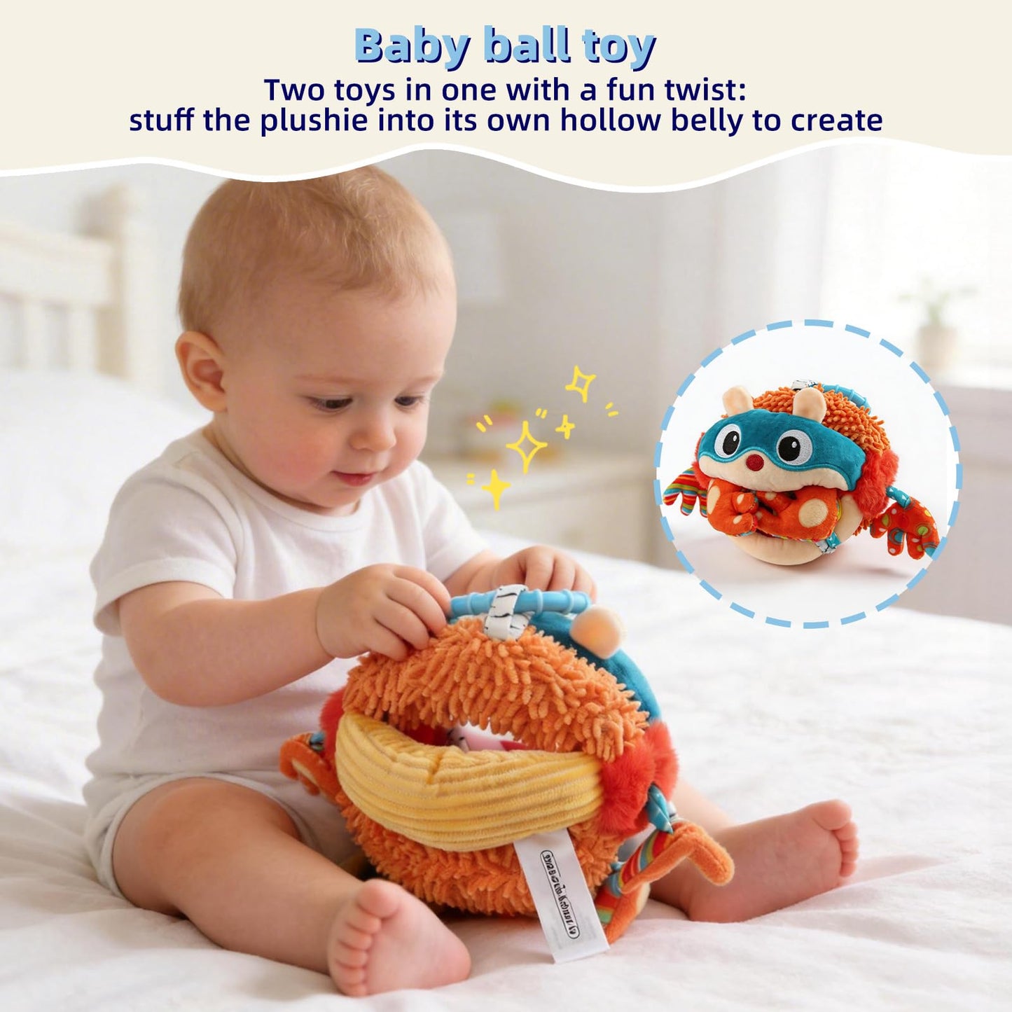 Baby Car Seat Toys Hanging- Sensory Ball Travel Toys for 6 7 8 9 10 11 12 Monthes with Rattle, Teether, Squeaky, Crinkle,Textures, Soft Montessori Plush Toys Newborn Gift Boys Girls Infant Roadtrip