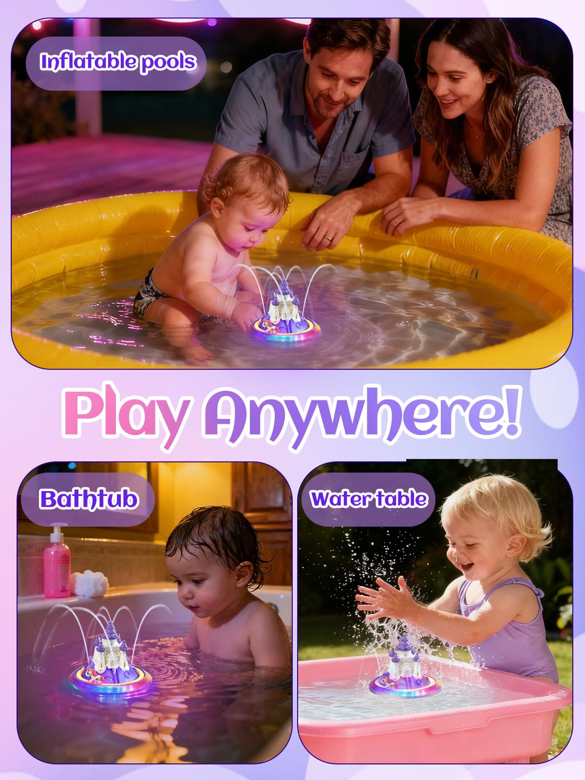 Light up Baby Bath Toys Birthday Gifts- LED Color-Changing Lights & Automatic Water Spray, Fun Bathtub Water Toys for Kids Ages 1-3 Toddlers, Purple