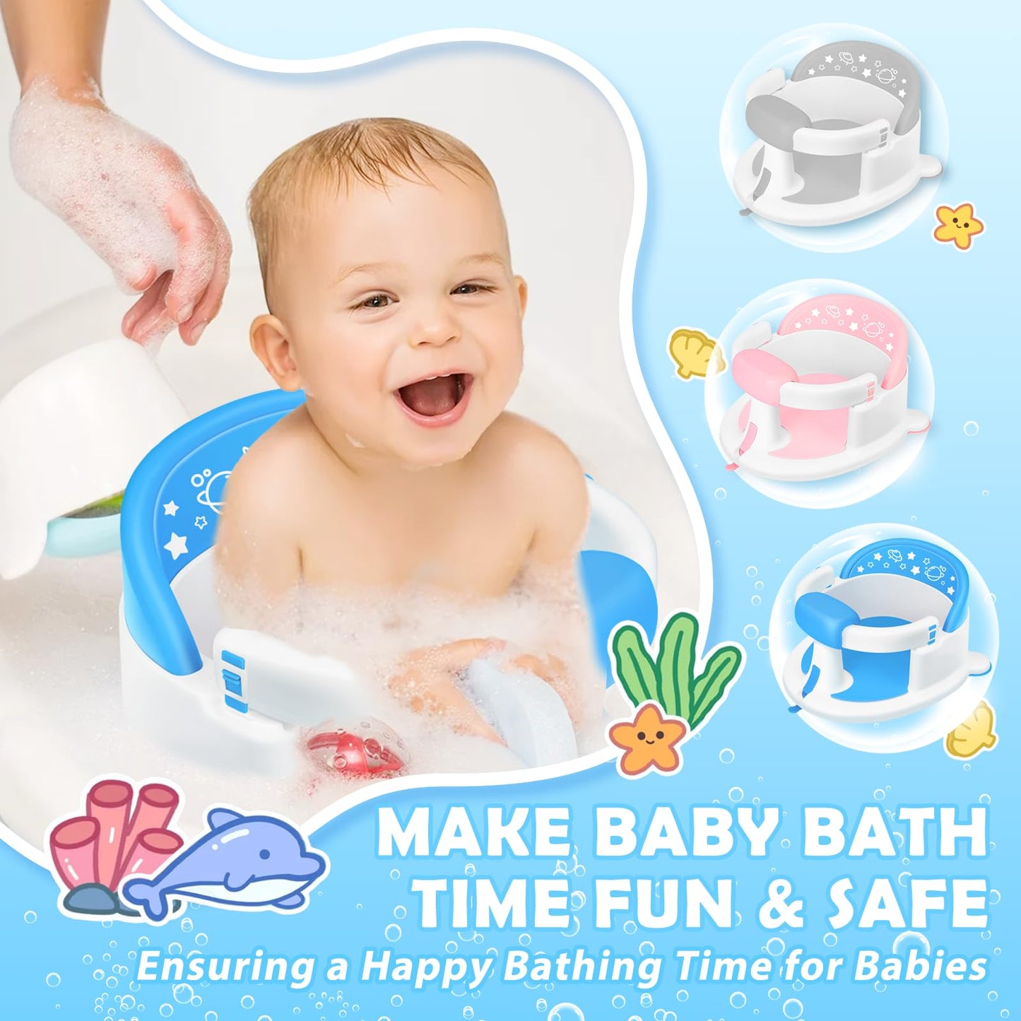 Baby Bath Seat for Babies 6 Months & up,Baby Bath Seat,Non-Slip Toddler Bath Seat, Sit Up Bath Seat for Baby,Safe Infant & Newborn Bathtub Chair with Soft Cushion（Blue）