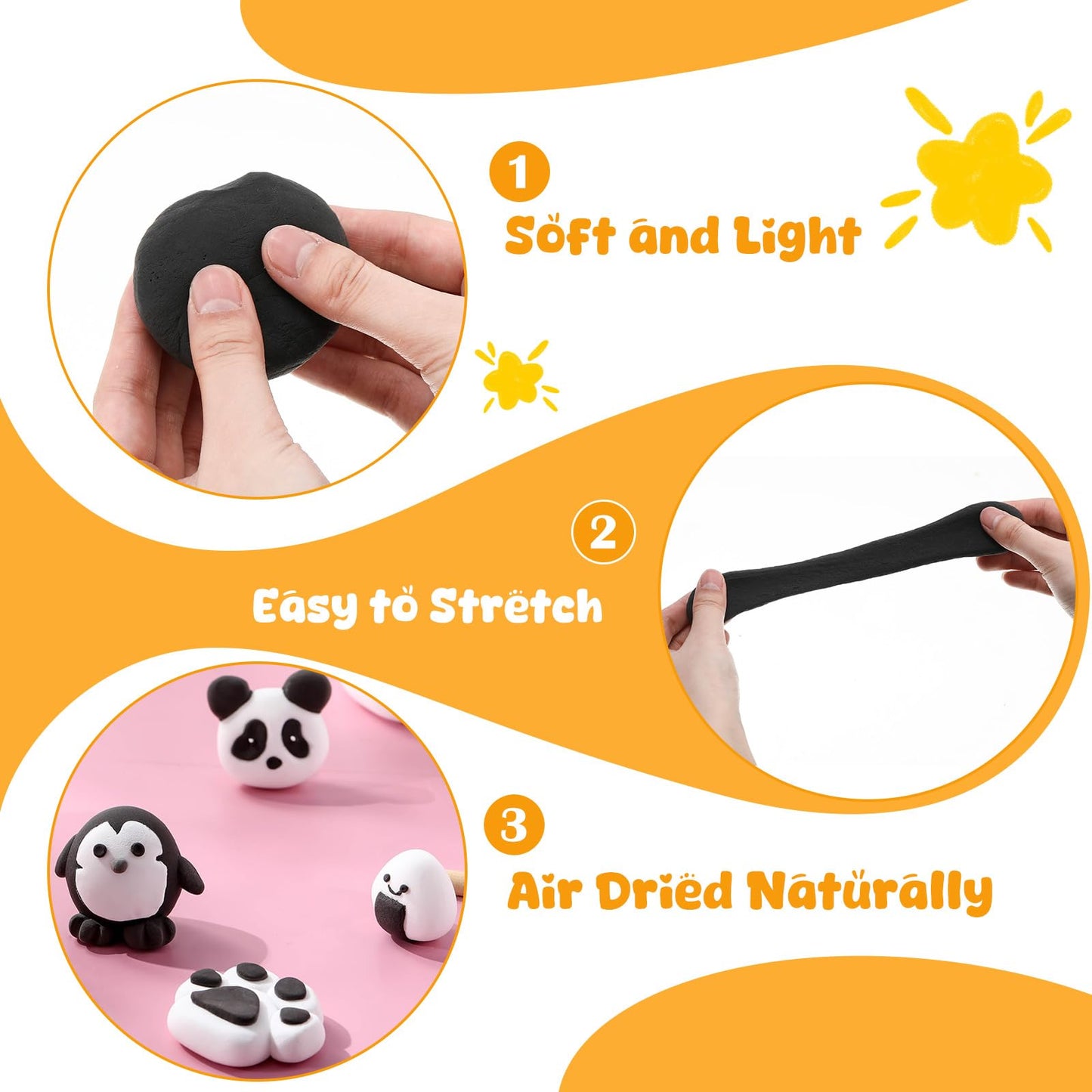 VioraWhite 72 Pcs 38oz Air Dry Clay Bulk Modeling Magic Ultra Lightweight Foam Modeling Clay for Kids Adults DIY Gifts Party Arts Crafts and School Project Supplies(Black)