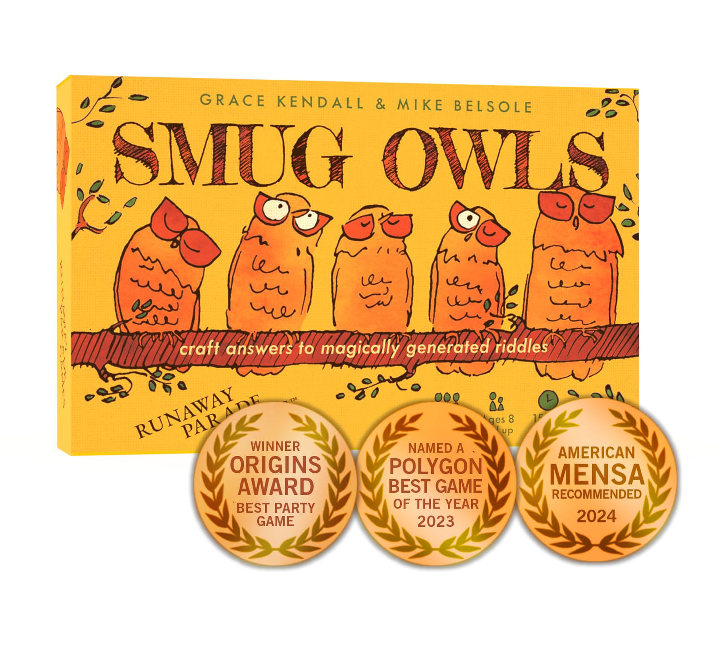 Runaway Parade Games Smug Owls Card Game - an Award-Winning Hilarious & Creative Riddle-Solving Party Game for Kids and Adults | Fun for The Whole Family | 8+ | 15-20 min | 3-15 Players