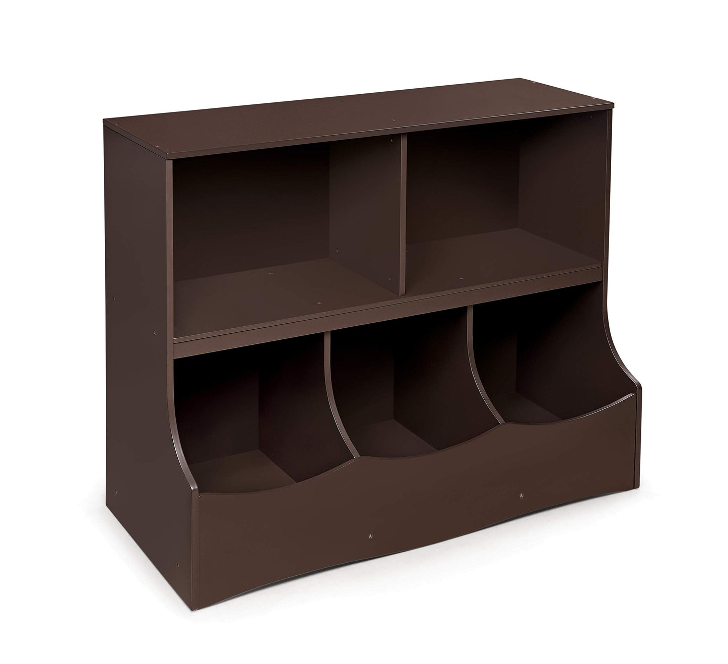 Badger Basket Multi-Bin Toy Storage Organizer and Bookshelf - Kids Cubby Shelf with 3 Bins, 2 Open Shelves, Top Display Surface - Wood Storage Unit for Playroom or Bedroom - Espresso