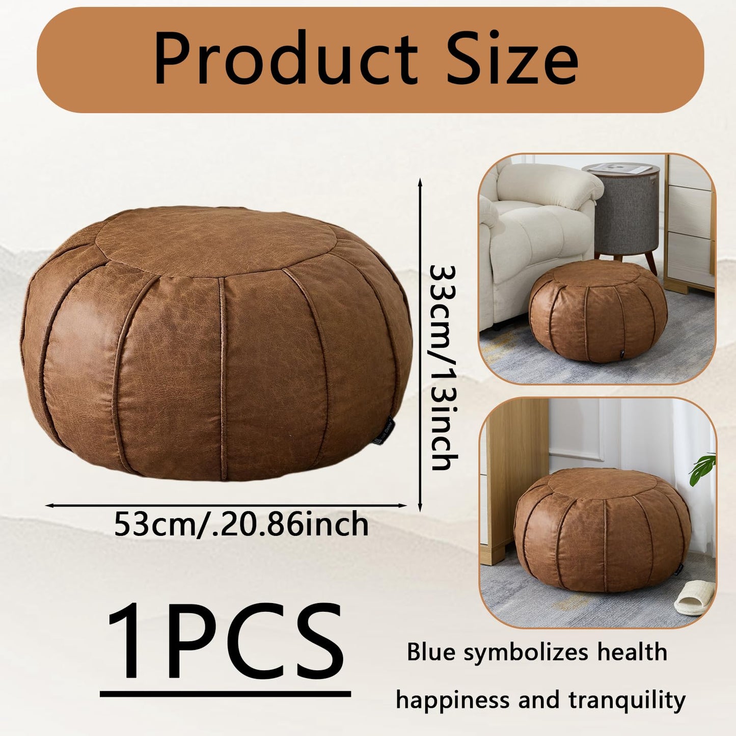 Louis Donné Unstuffed Pouf Ottoman Handmade Moroccan Storage Footstool Seat Round Home Decoration Pouf Cover Multi Functional Bean Bag Floor Chair for Living Room, Office, Bedroom, Balcony Decor