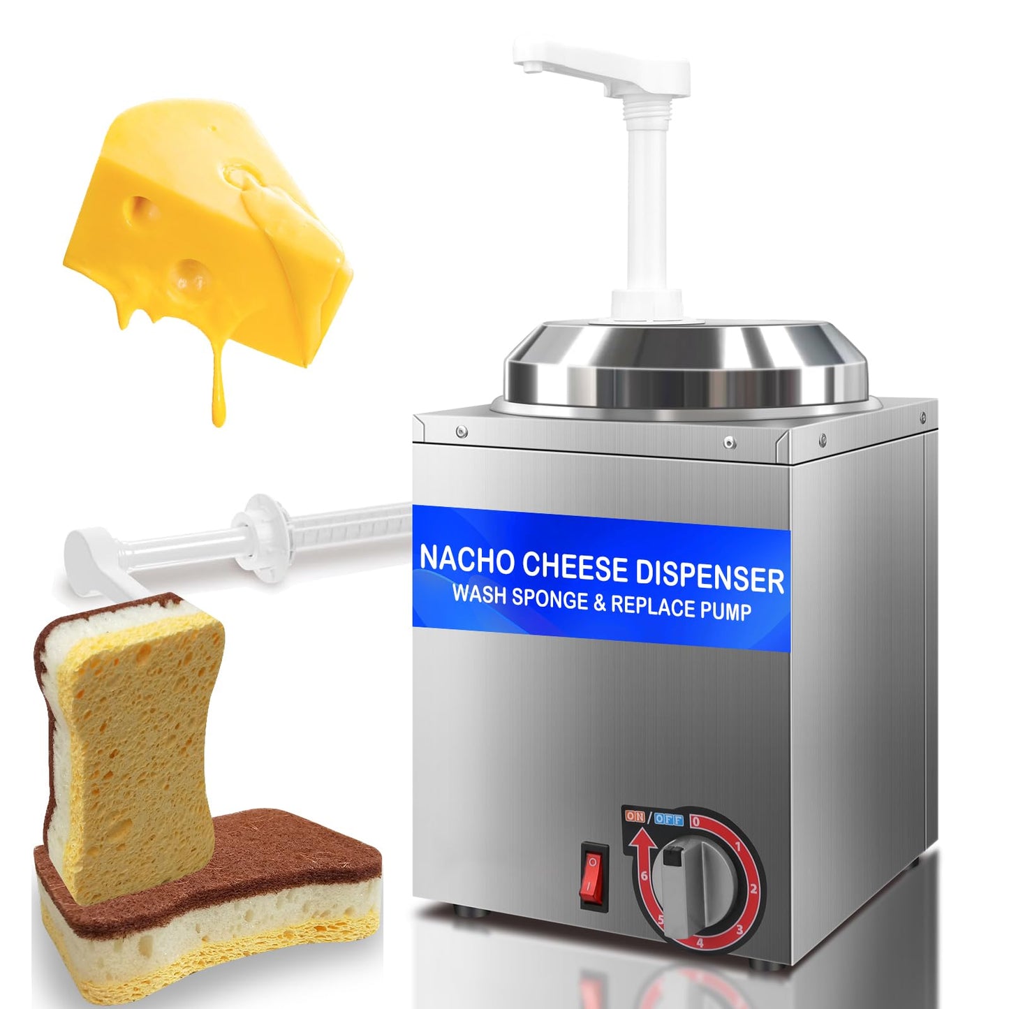 Hijolla Cheese Warmer Dispenser with Pump,Nacho Cheese Warmer with 2.8Qt Capacity,Electric Hot Fudge Dispenser Caramel Butter Sauce Warmer 400W,86-194 F Temp Adjustable for Salad Jam Seasoning Sauce
