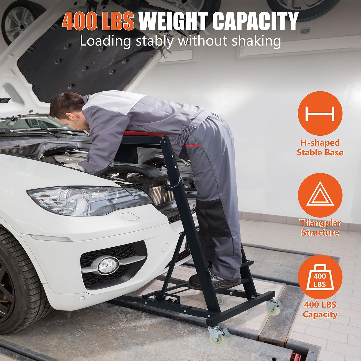 THDUGG Large Topside Creeper 48"-64" Height Range, 400 LBS Capacity Automotive Creeper Top Side Creeper Foldable Car Creeper with 4 Caster Wheels and Padded Deck for Auto Repair Maintenance