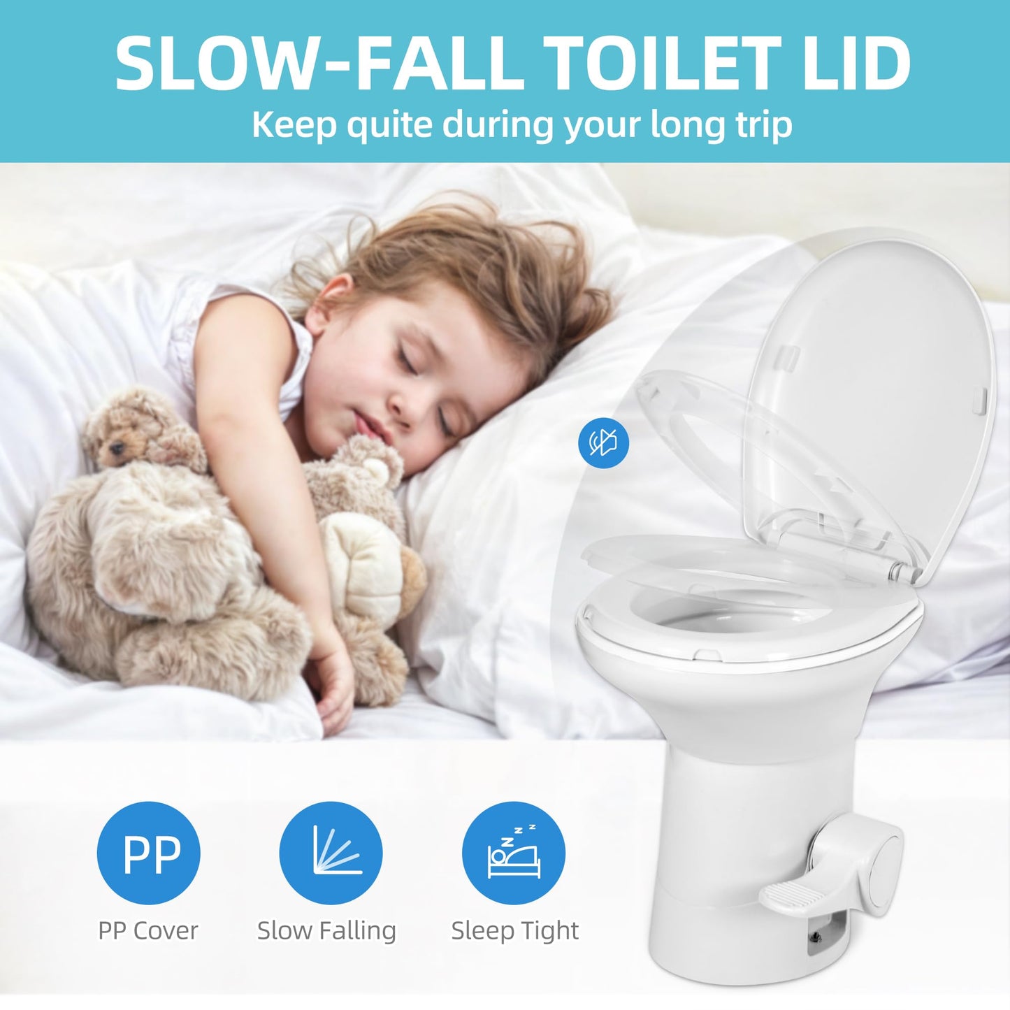 YITAMOTOR RV Toilet with Enamel Bowl, Plastic Toilet Body, Pedal Flush, Gravity Flush Toilet High Profile with Hand Sprayer and Flange for Motorhome Caravan Car Travel