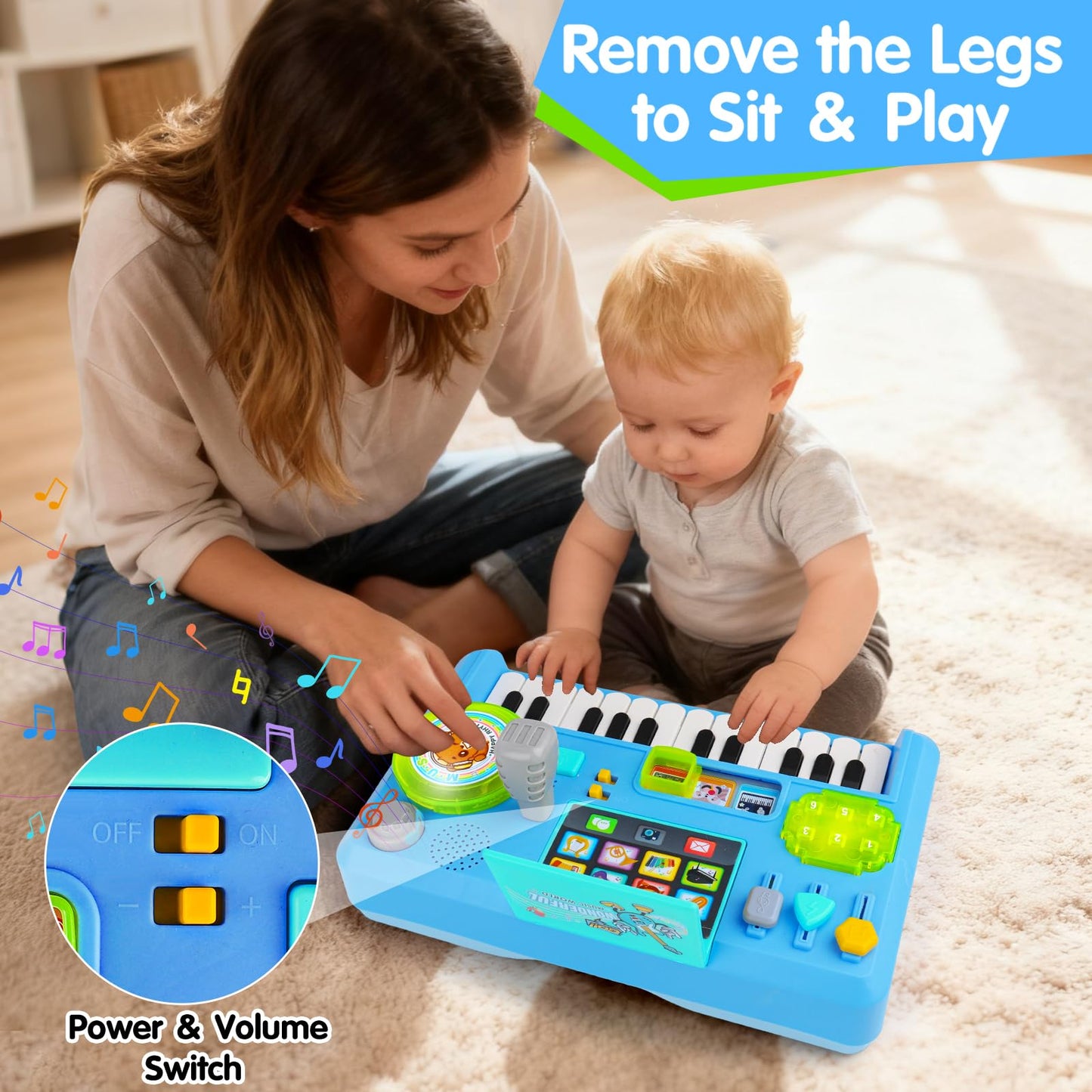 Baby DJ Table for Toddlers 1-3, Baby Musical Piano Toys 6-9-12-18 Months Toddler Activity Learning DJ Mixing Table with Music & Light Educational Toy for 1 Year Old Boy Girl First Birthday Infant Gift