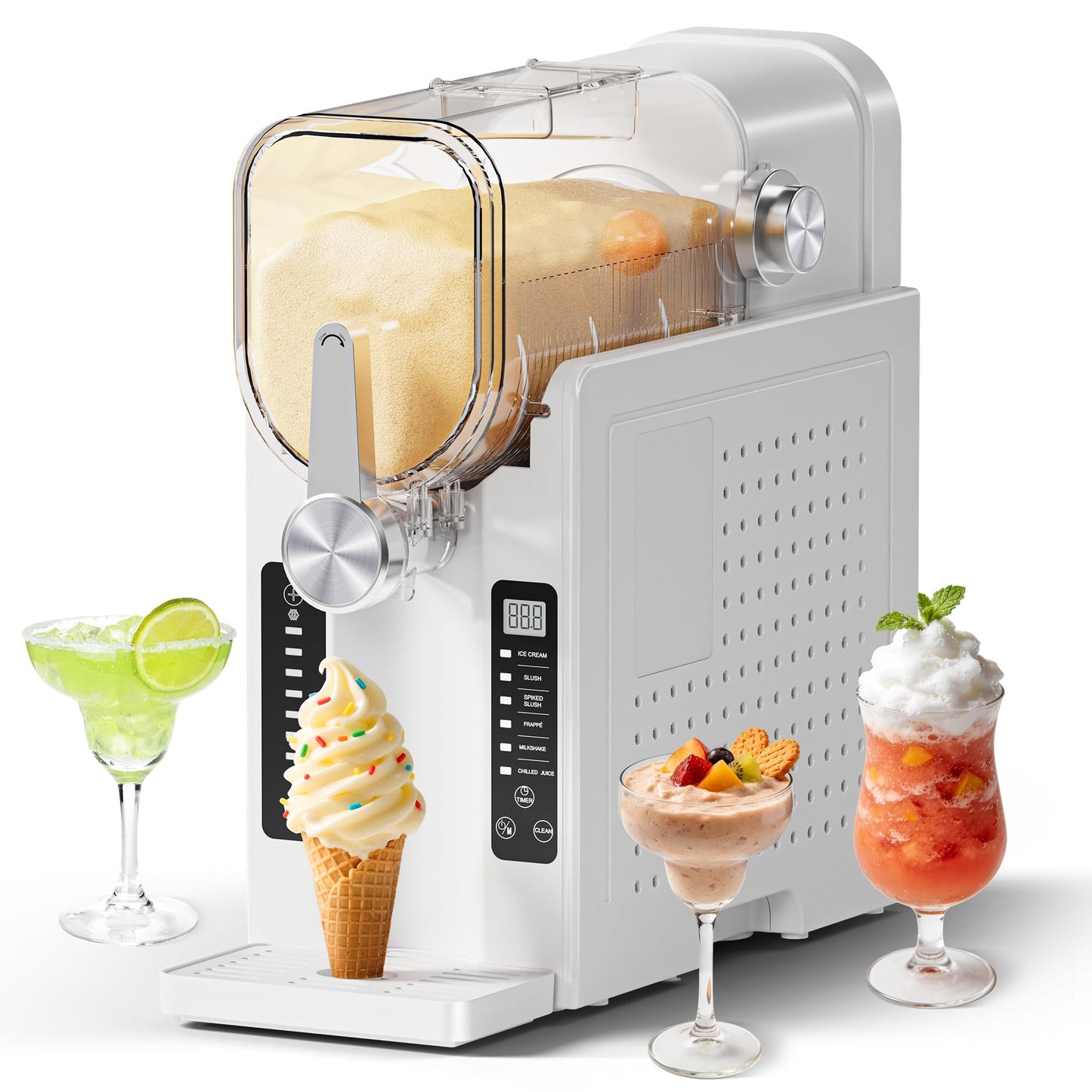 Slushie Machine, No Ice Needed Slushy Maker for Home, Real-Time Temp Display, Frozen Drink Maker with 6 Preset Programs for Ice Cream, Frappés, Milk Shake and More, White, 1 Pack+6 Modes