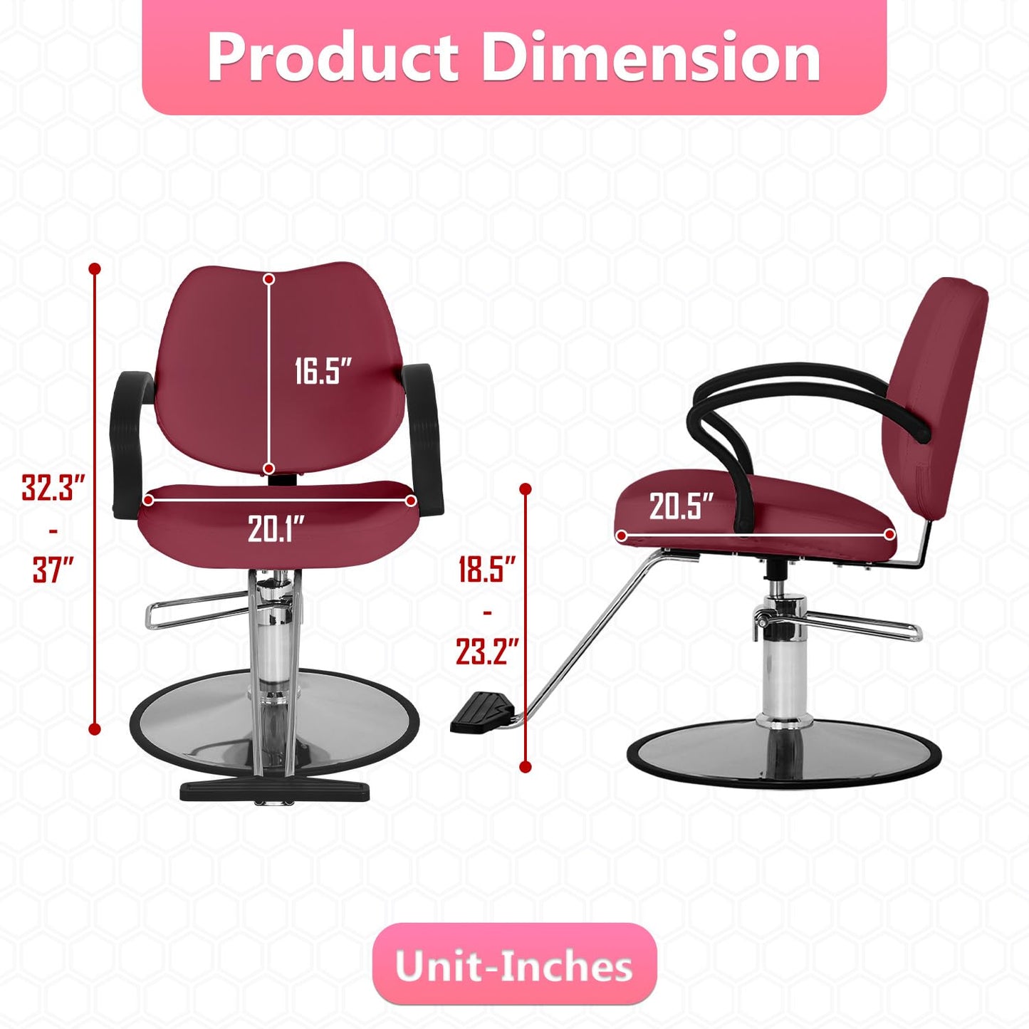 BestMassage Hydraulic Reclining Barber Chair Burgundy, Heavy Duty All Purpose Salon Chair with Adjustable Headrest Footrest and Hydraulic Pump