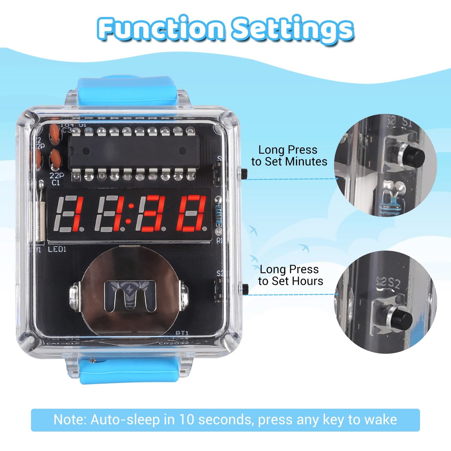 DIY Watch Soldering Practice Kit, PEMENOL 12/24H Selectable Soldering Project Kit, 10S Automatic Sleep Mode, Electronic Learning Kit for Present School College STEM Education, Blue