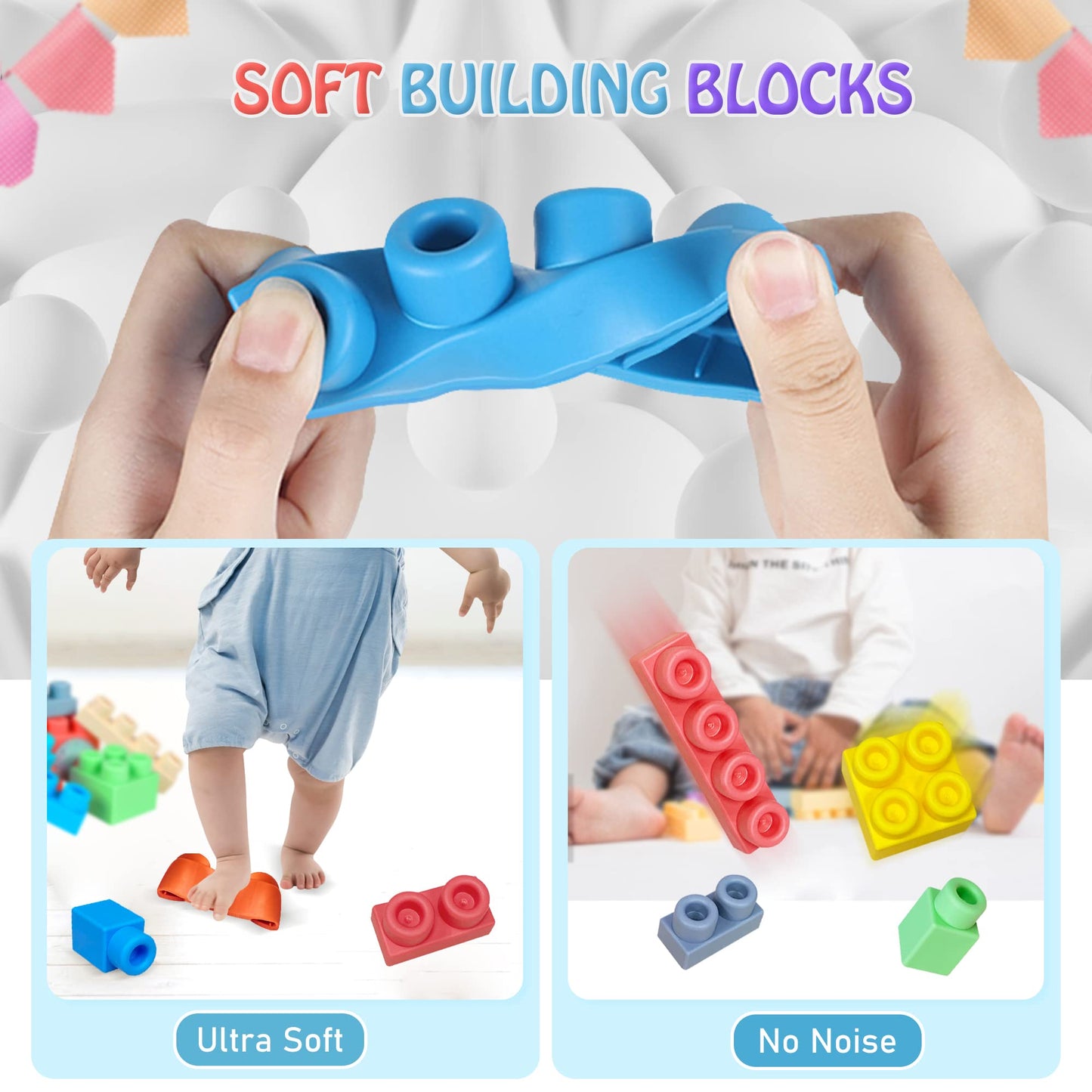 100PCS Baby Blocks Set with Storage Bucket, Building Block Toys STEM Educational Toddler Gifts and Montessori Busy Board Sensory Toys for Toddlers 1-3, 13 Activity Music & Led Light Up Montessori Toys