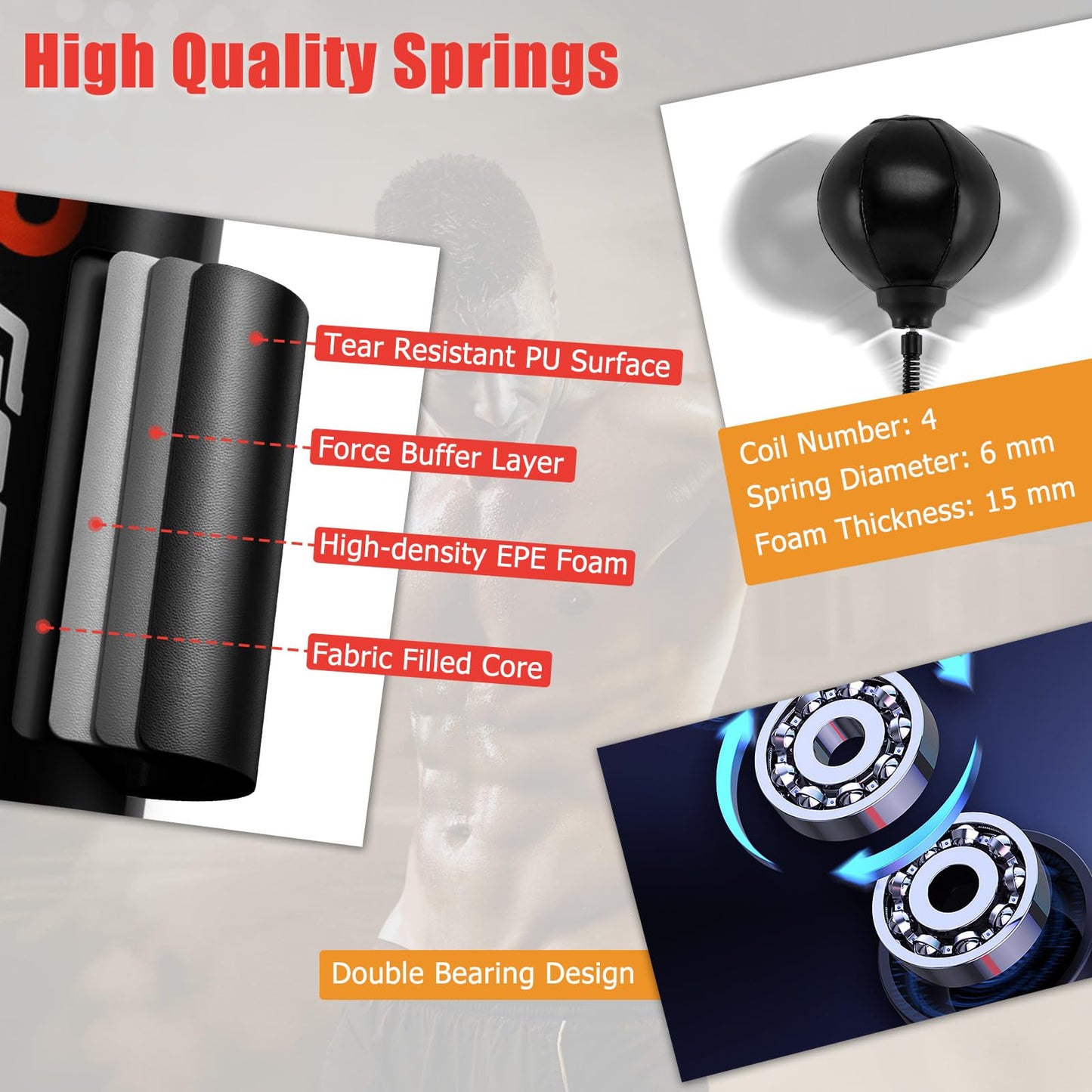 Goplus Boxing Speed Trainer, Freestanding Punching Bag 360° Spinning Bar with 2 Reflex Speed Balls, Shock Absorbers, Fillable Base, Height Adjustable Boxing Training Equipment for Teens Adults