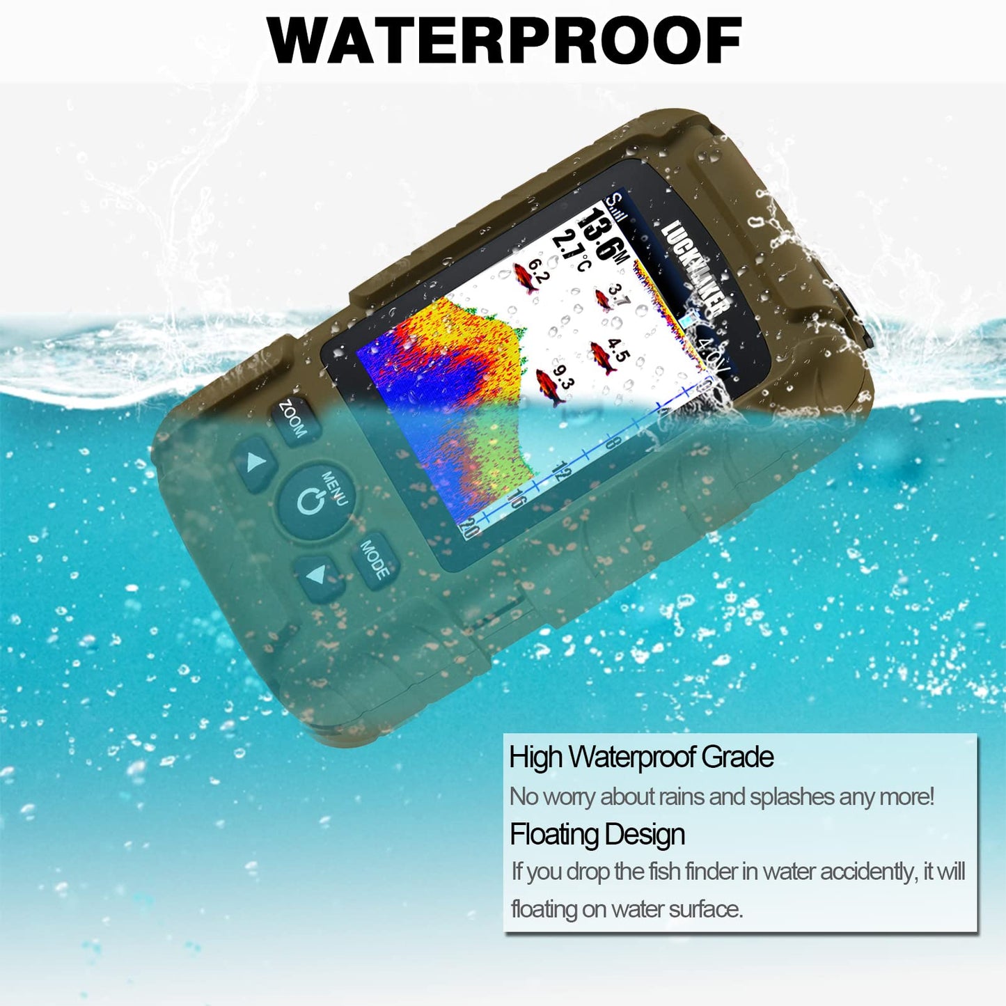 LUCKYLAKER Water Handheld Fish Finder Boat Sonar Wireless Fish Finders Waterproof Portable Display Depth Finders Transducer Sea Ice Fishing