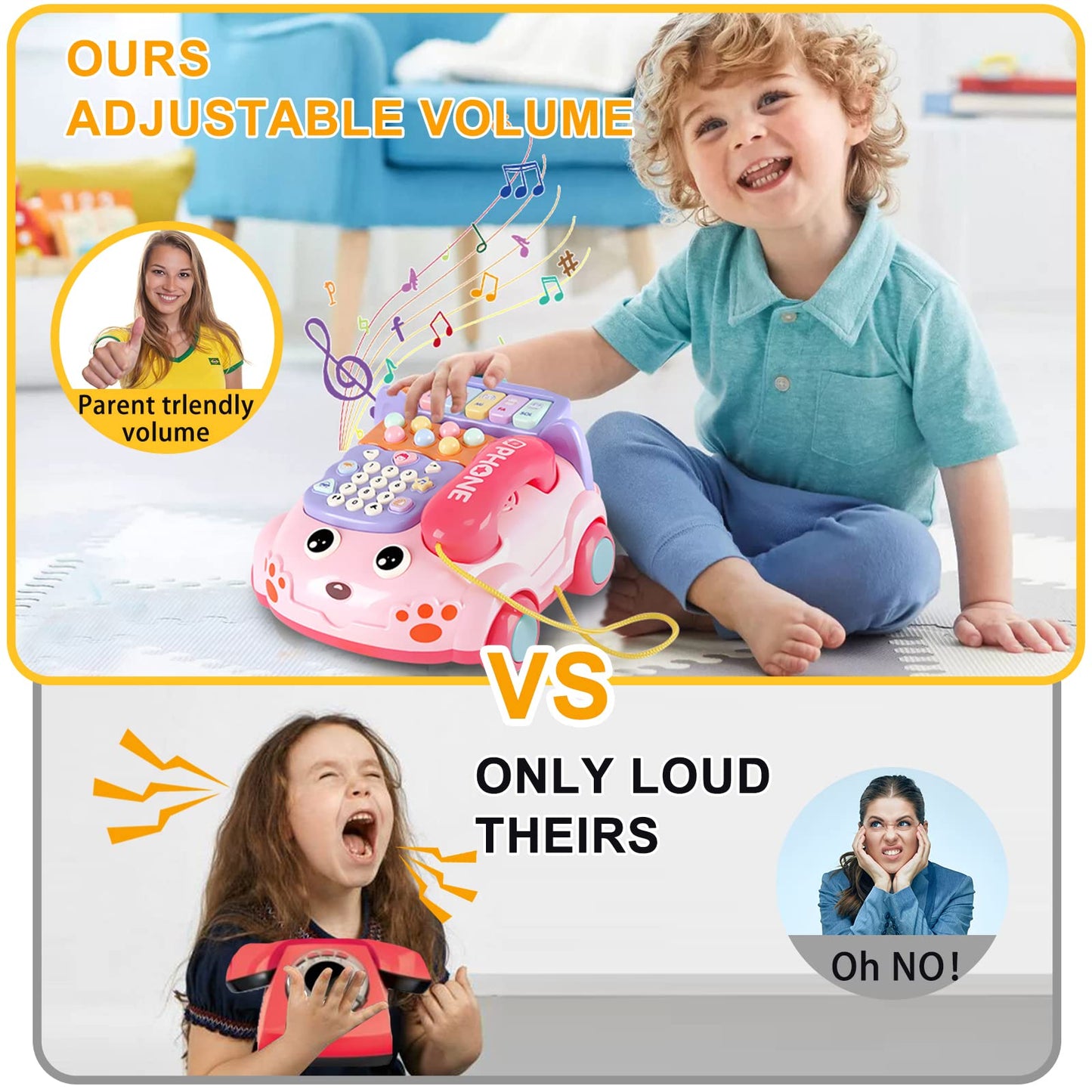 Baby Phone Toy,Baby Toy Phone Cartoon Baby Piano Music Light Toy Children Pretend Phone, Kids Cell Phone Girl with Light Parent-Child Interactive Toy Gift Game Boy Girl Early Education Gift Pink 18M+