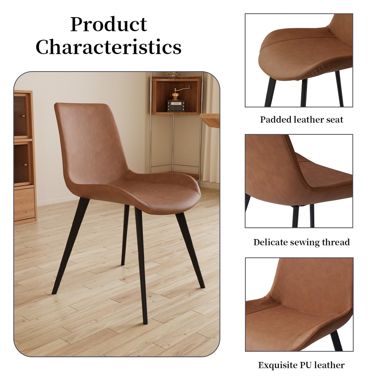 HIPIHOM 63"- 78.7" Extendable Dining Table with 6 Brown Dining Chairs, Modern Kitchen Table Set for 6, Thickened Expandable MDF Wooden Table with Metal Legs for Dining Room, Kitchen, Home