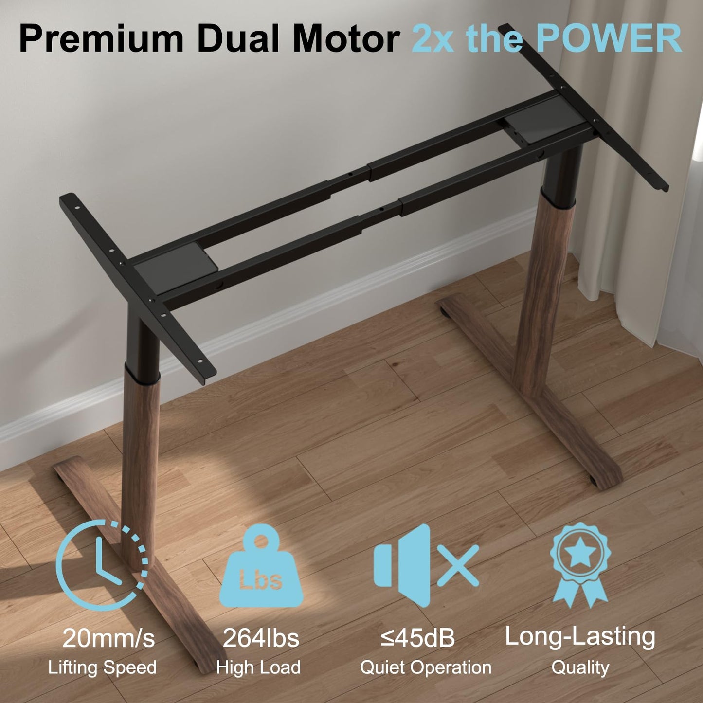 ERGO COLLECT Dual Motor Standing Desk Frame with Oval Legs, Electric Adjustable Sit Stand Desk Base for up to 70.8"x31.5" Table Tops, Sturdy Computer Desk Frame for Home Office Workstation (Walnut)