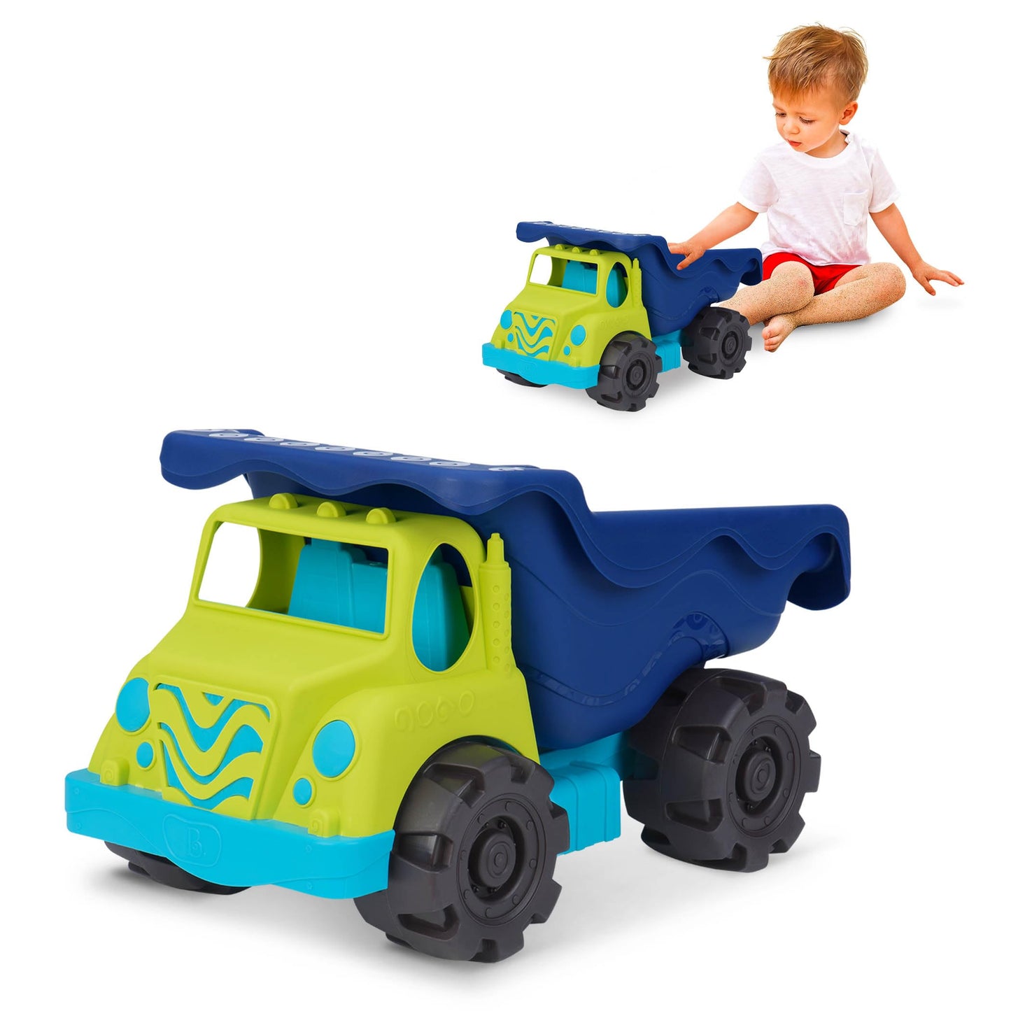 B. toys – Colossal Cruiser 20-Inch Sand Truck Water & Sand Playset – Beach Dump Truck for Kids Durable – Outdoor Toy Vehicle with Realistic Design Perfect for Beach Fun and Creative Play 18+ Months