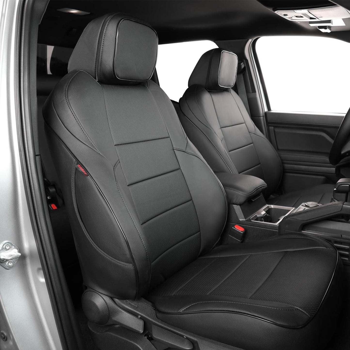 EKR Custom Fit Tacoma Car Seat Covers for Select Toyota Tacoma (Petrol) 2024 2025 2026 Double cab SR,SR5,TRD Sport,TRD Off-Road,Limited -Full Set,Leather(Black)