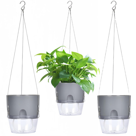 FAMZ Hanging Planter 3 Pack, Hanging Pots for Plants Indoor, 6 Inch Plant Hanger Indoor, Plant Hanger with 3 Hooks Drainage Holes for Garden Home Plant Pots (Gray)