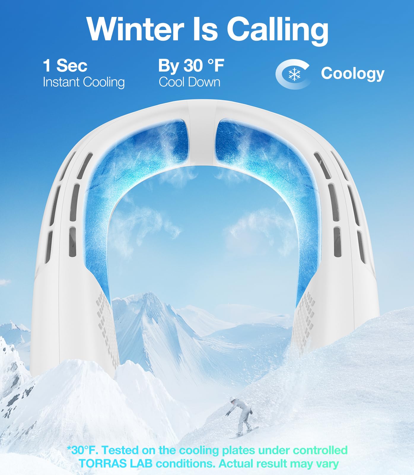 TORRAS COOLIFY 2S Neck Air Conditioner, Portable Personal Cooler and Heater Strong Wind, 3-Speed, App Control Neck Fan Rechargeable, Storm White