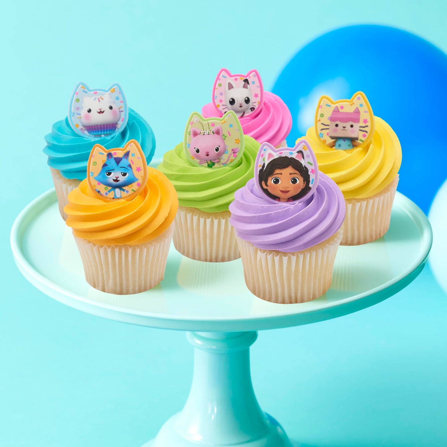 DecoPac DreamWorks Gabby's Dollhouse Rings, 72 Cupcake Decorations Featuring Gabby, Pandy Paws, Irresistible Kitty Characters, and Super Fun Adventures! - 72 Pack