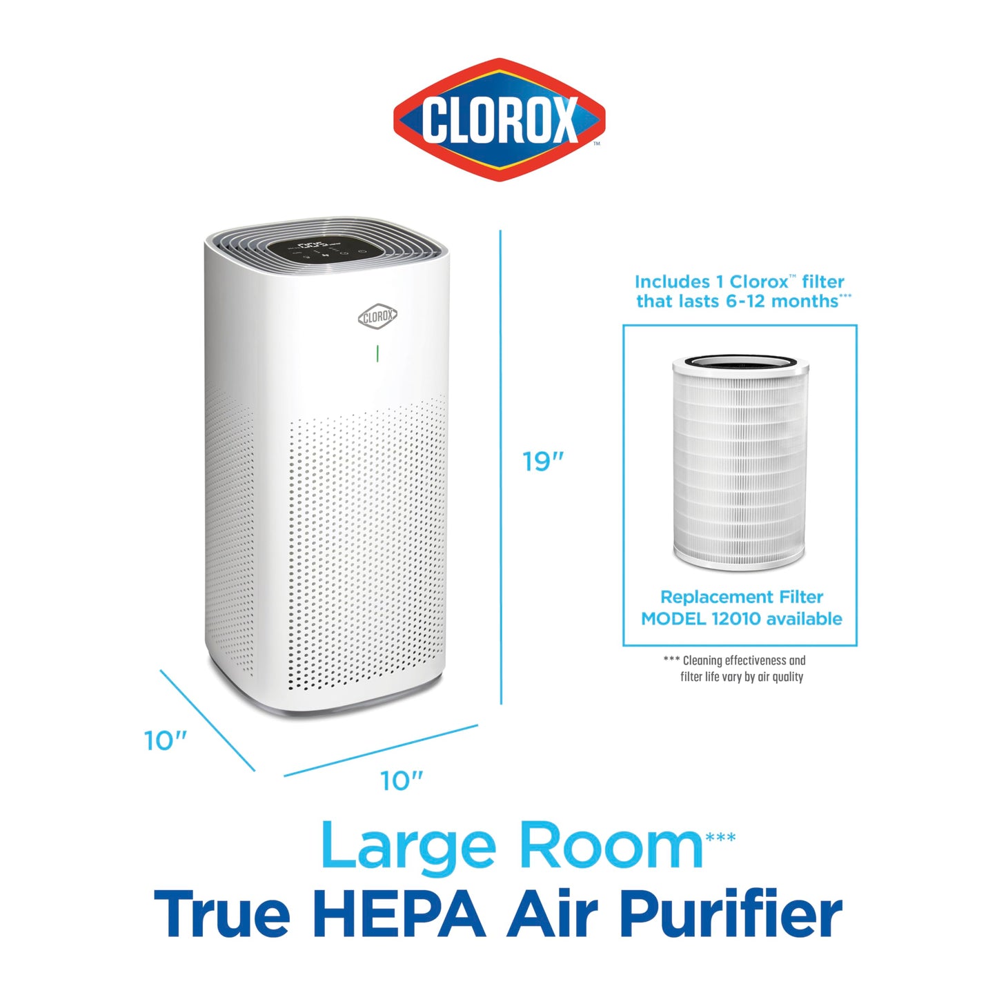 Clorox HEPA Air Purifiers for Home, True HEPA Filter, XL Rooms Up to 2,200 Sq Ft, Removes 99.9% of Mold, Viruses, Wildfire Smoke, Allergens, Pet Allergies, Dust, AUTO Mode, Whisper Quiet