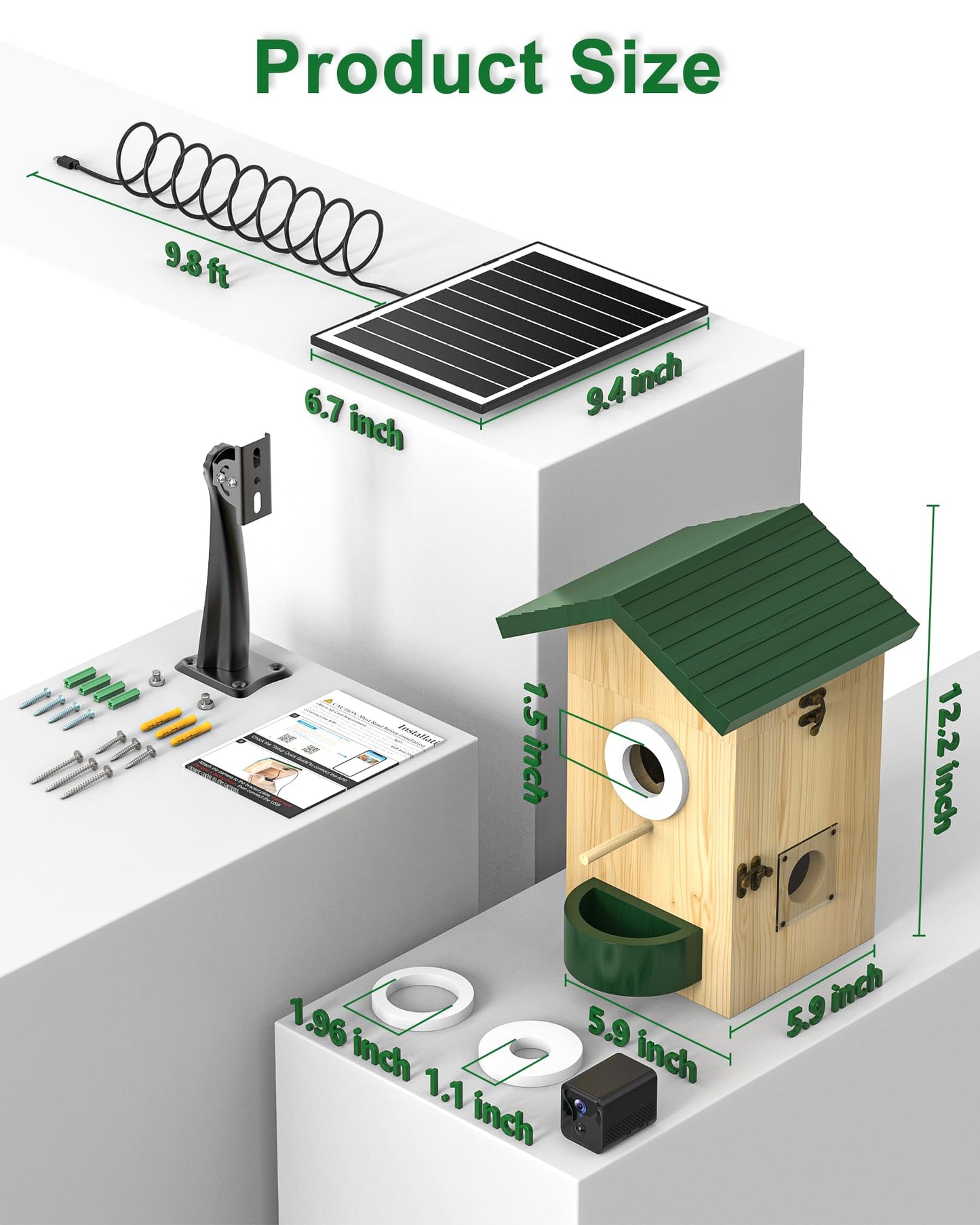 Smart Bird House with Camera Solar Powered, 2K HD Wi-Fi Bird Watching Camera for Birdhouse, Auto Detect & Notify, Night Vision, APP Control, Wooden Birdhouse with Camera Inside（Feeder）