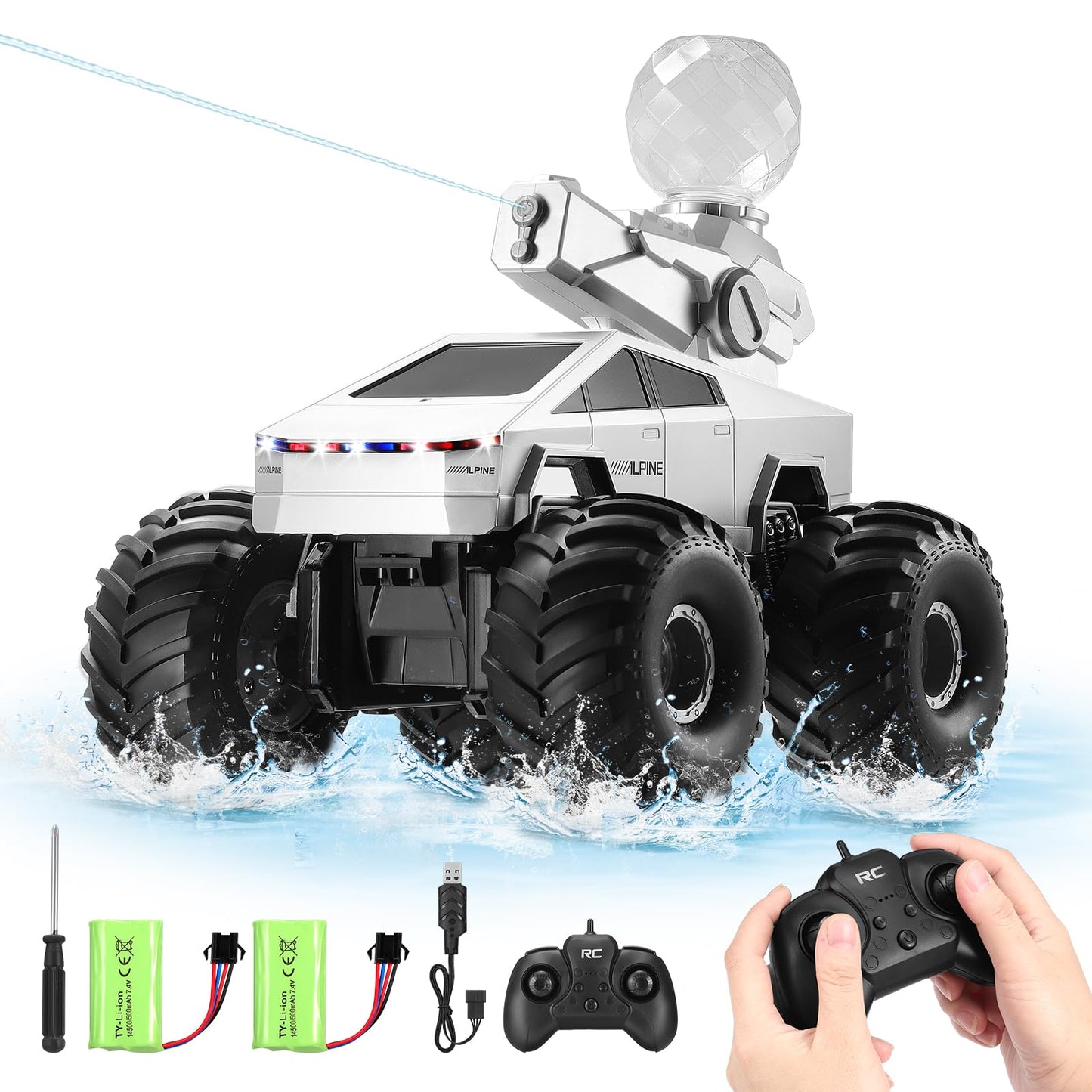 Fippy Amphibious Remote Control Car with Water Squirt, Waterproof Remote Control Truck, 1:16 RC Monster Truck, 4WD All-Terrain Off-Road Pickup RC Trucks Gift for Kids Boys