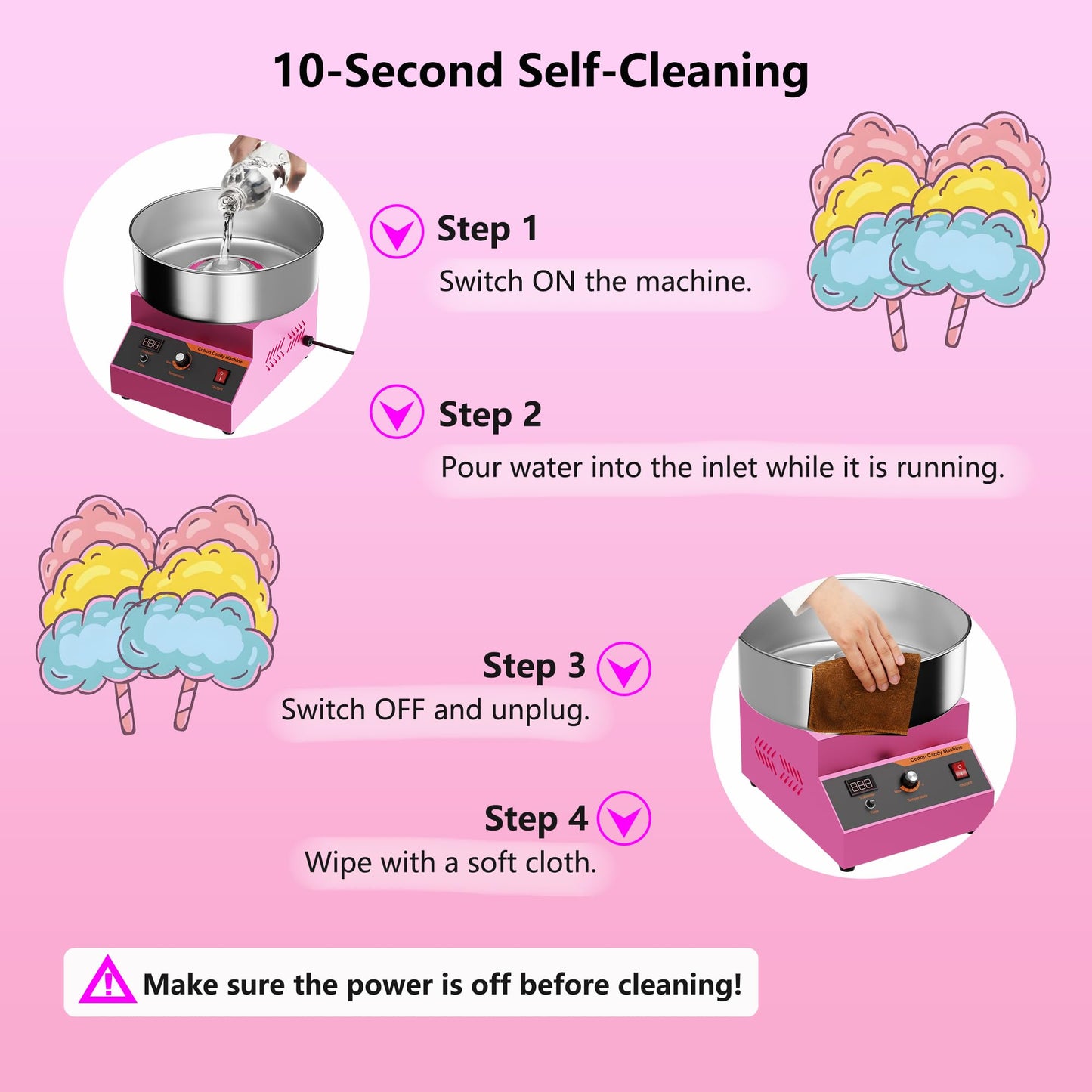 Cotton Candy Machine, Cotton Candy Maker for Home & Business, Professional 110V 1000W Cotton Candy Maker, with Stainless Steel Cover & Sugar Scoop, Candy Floss Machine for Home, Party, Carnival