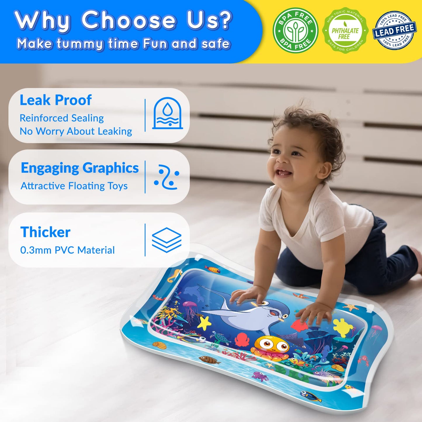 Infinno Tummy Time Mat Sensory Water Mat for Babies, Baby Toys for 3 6 9 12 Months Boys and Girls, Great Gift Idea of Baby Stuffs…