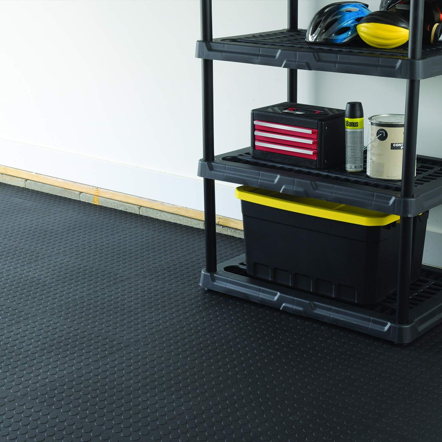 VersaTex Garage Floor 18 x 18 inch Square Plastic Raised Coin Interlocking Floor Tiles for Home Gym, Garage Flooring, Trade Show Flooring, Basement Tiles, 24 Pack (Black)