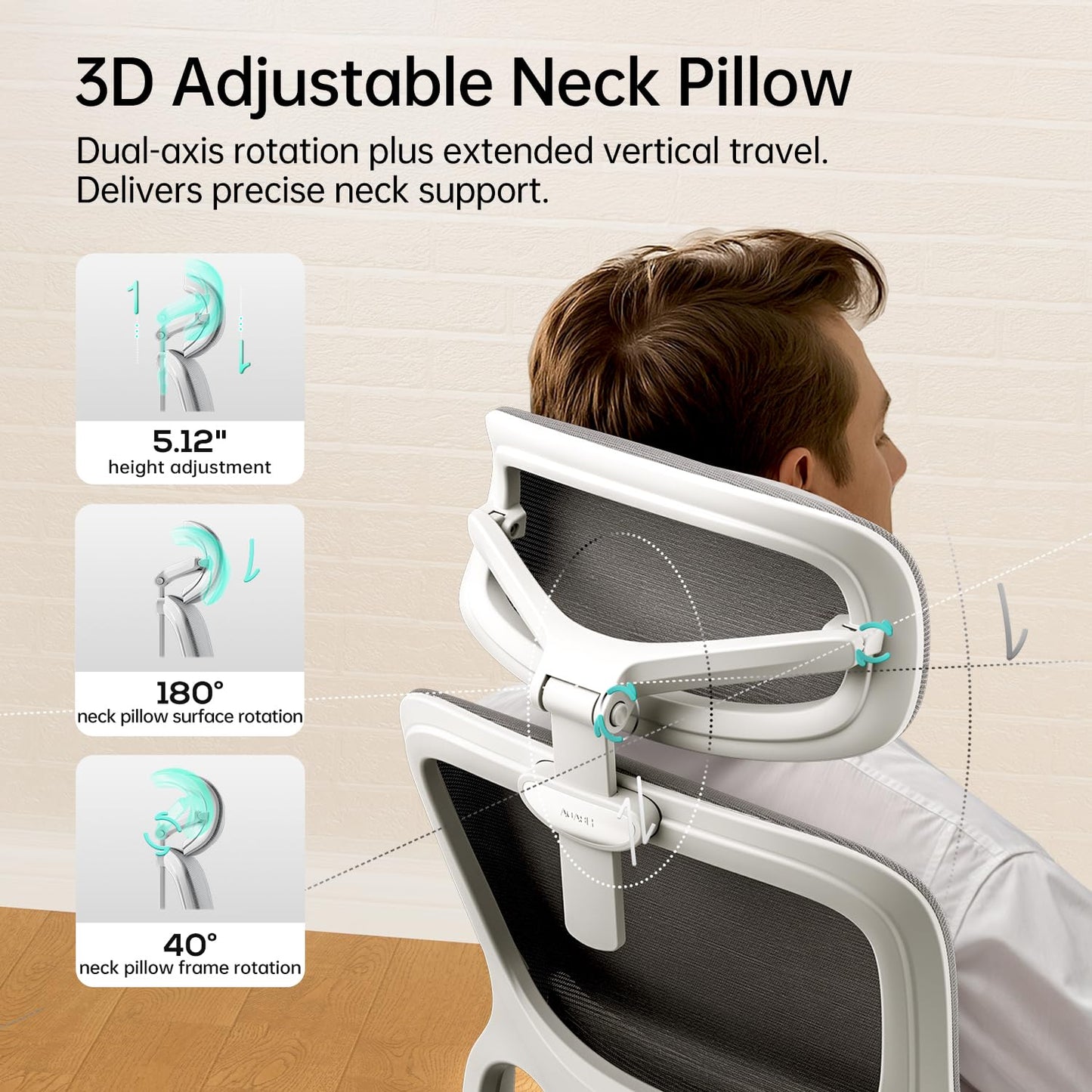 Hbada P2 Ergonomic Office Chair, Office Chair with 3D Lumbar Support, Mesh Chair with 3D 360° Rotation Arms, 3D Headrest & Comfortable Seat, 135° Stepless Tilt Function, White