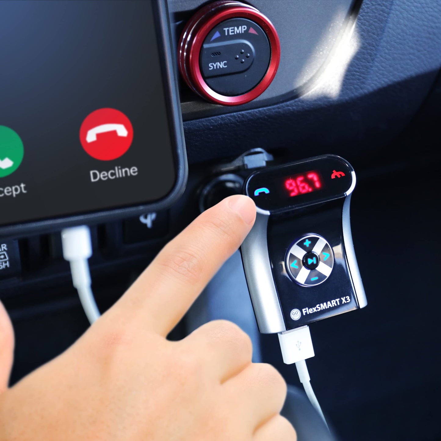 GOgroove FlexSMART X3 Mini Bluetooth Car Adapter for Handsfree Calling, USB Charging, Music Controls for Smartphones, MP3 Players - Aux Bluetooth Adapter for Car - FM Radio Transmitter