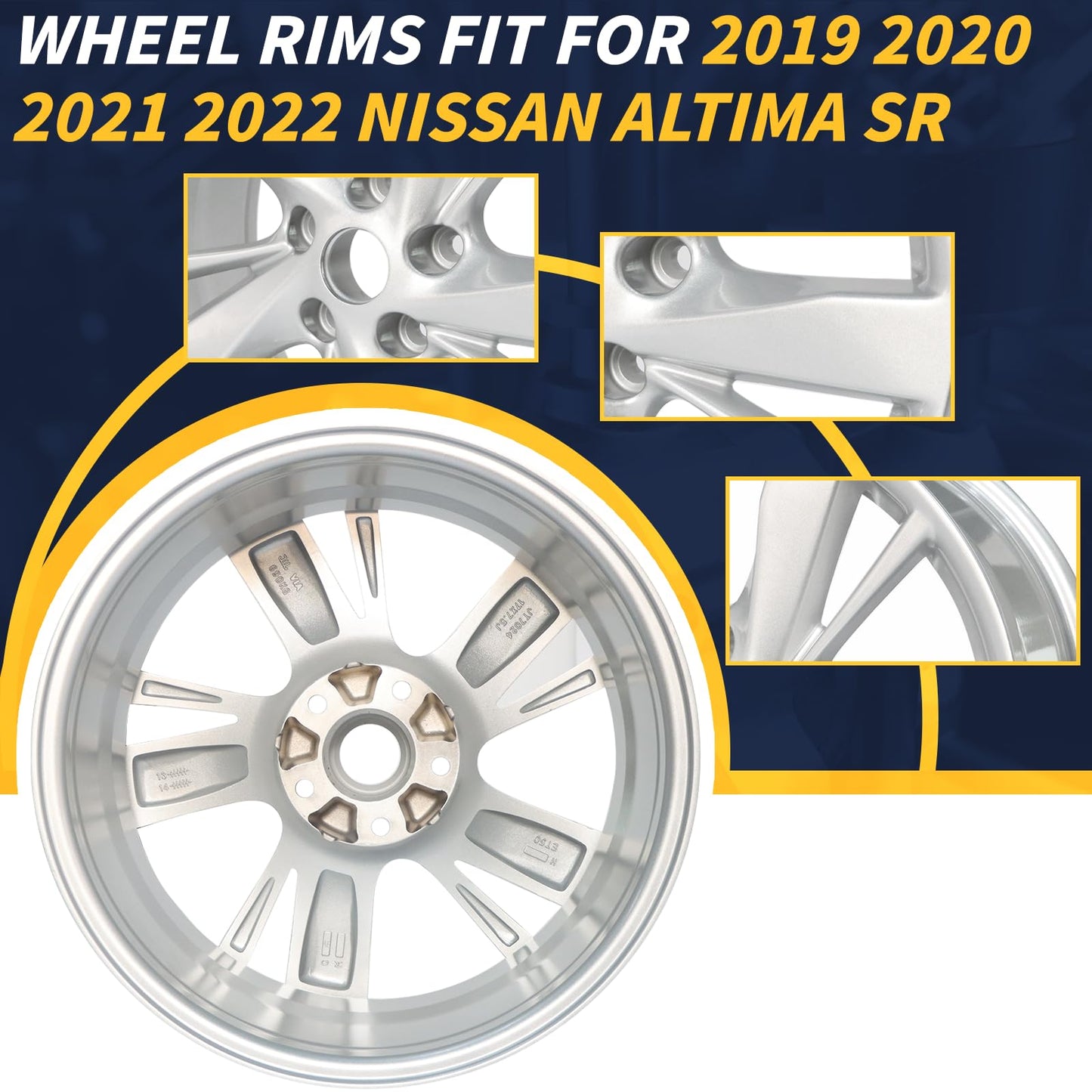 LUNEGUE 17x7.5" 17 Inch Silver Aluminum Alloy Wheel Rims Fit for Nissan Altima 2013 2014 2015 2016, ALY62593U20N, OE Stock Specs