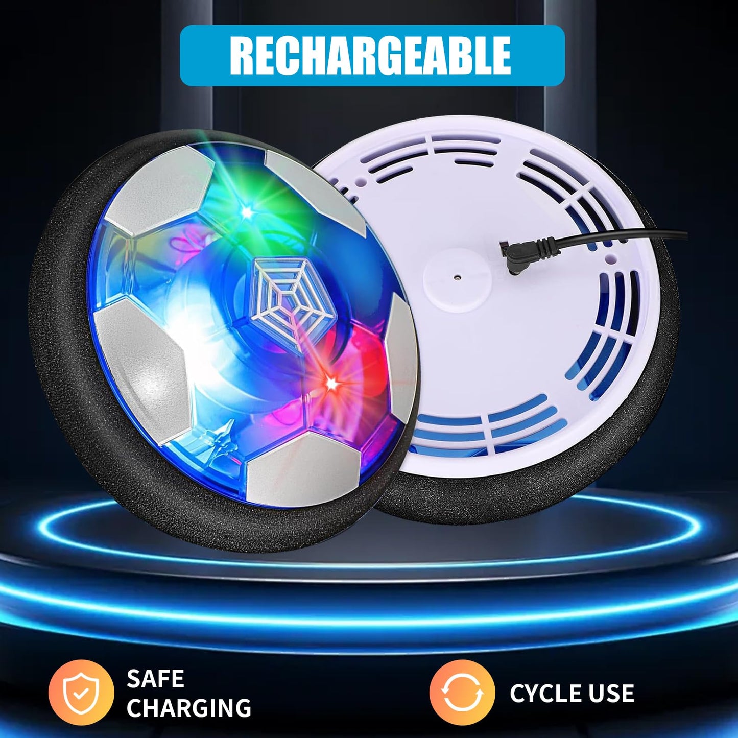 SHENSE Hover Soccer Ball Set, Indoor Soccer Ball 4 in 1 Rechargeable Air Power Soccer with LED Lights and Foam Bumper Protection Gifts for Boys Girls 3 4 5 6 7 8-12 Year Old Kids