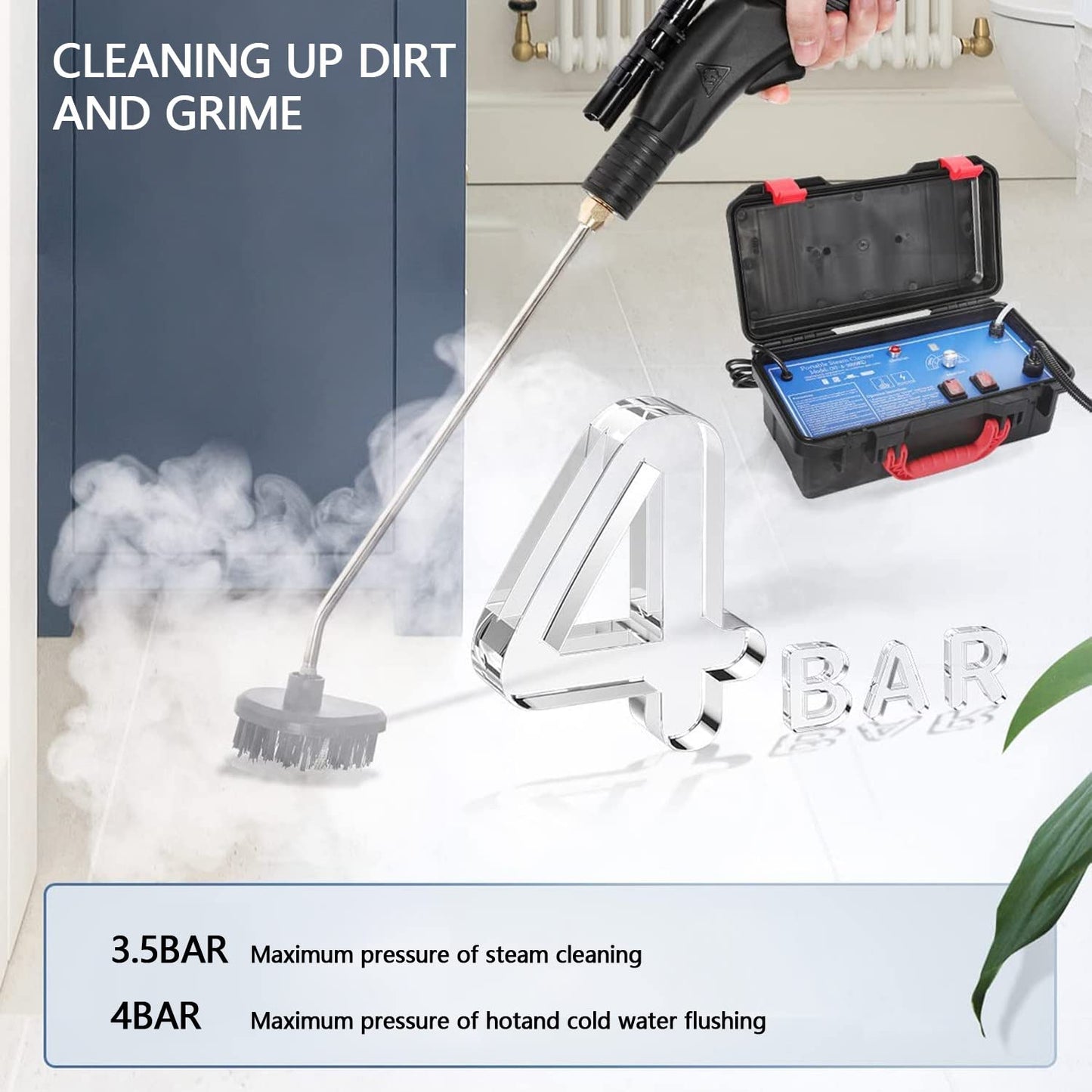 PCWLH Efficient 3000W Home High Pressure Steam Cleaner - Powerful Handheld Steam Cleaning Machine for Air Conditioning, Kitchen Hood Car - High Temp Steam