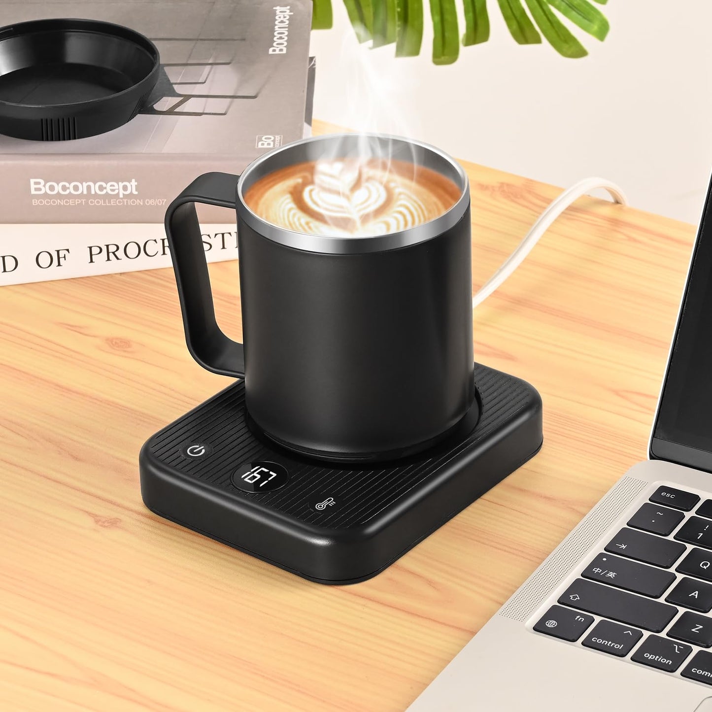 Waipfaru Coffee Warmer & Mug Set for Desk, Heated Cup With Auto Shut Off, Electric Self Heating & 3 Temperature Control Smart Mug for Office, Home and Travel, Black