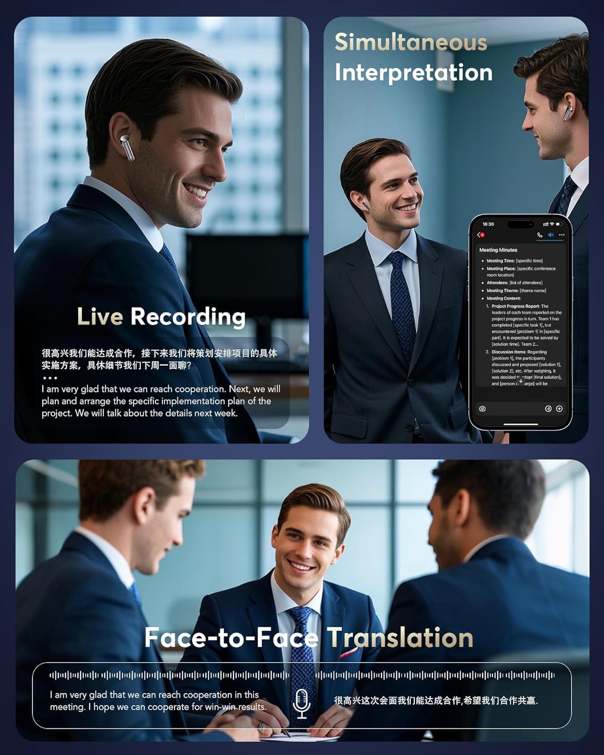 AI Translation Earbuds Real Time, Multifunctional Touch Screen Translator for 144 Languages & Accents Audifonos Traductores Inglés Español Noise Canceling Headphones for1Travel Business Learning Black