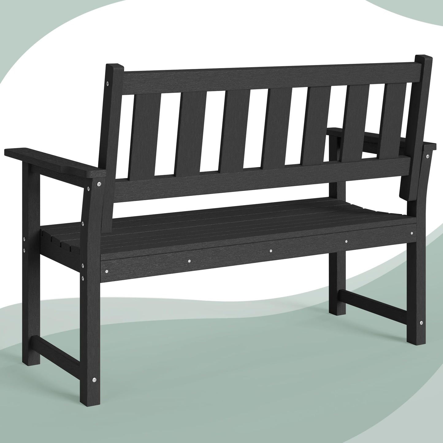 ACUEL HDPE Outdoor Bench – 50'' Weatherproof Durable Garden Bench, 2-Person Park Bench, Multi-Purpose Design Ideal for Porch, Patio, Church, and School (Black)