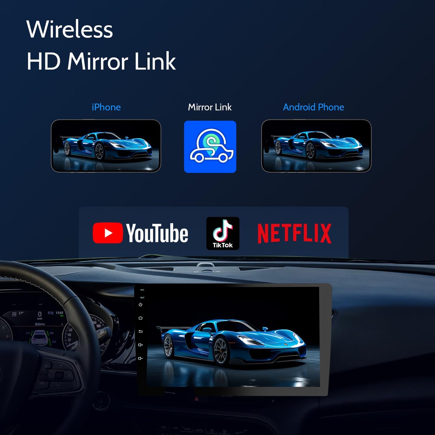 Haudio 9 inch Wireless Double Din Car Stereo,with Apple CarPlay and Android Auto Radio Screen,with Mirror Link, Bluetooth 5.0,1080P Backup Camera, AUX,FM/AM Transmitter|Double Din carplay Screen