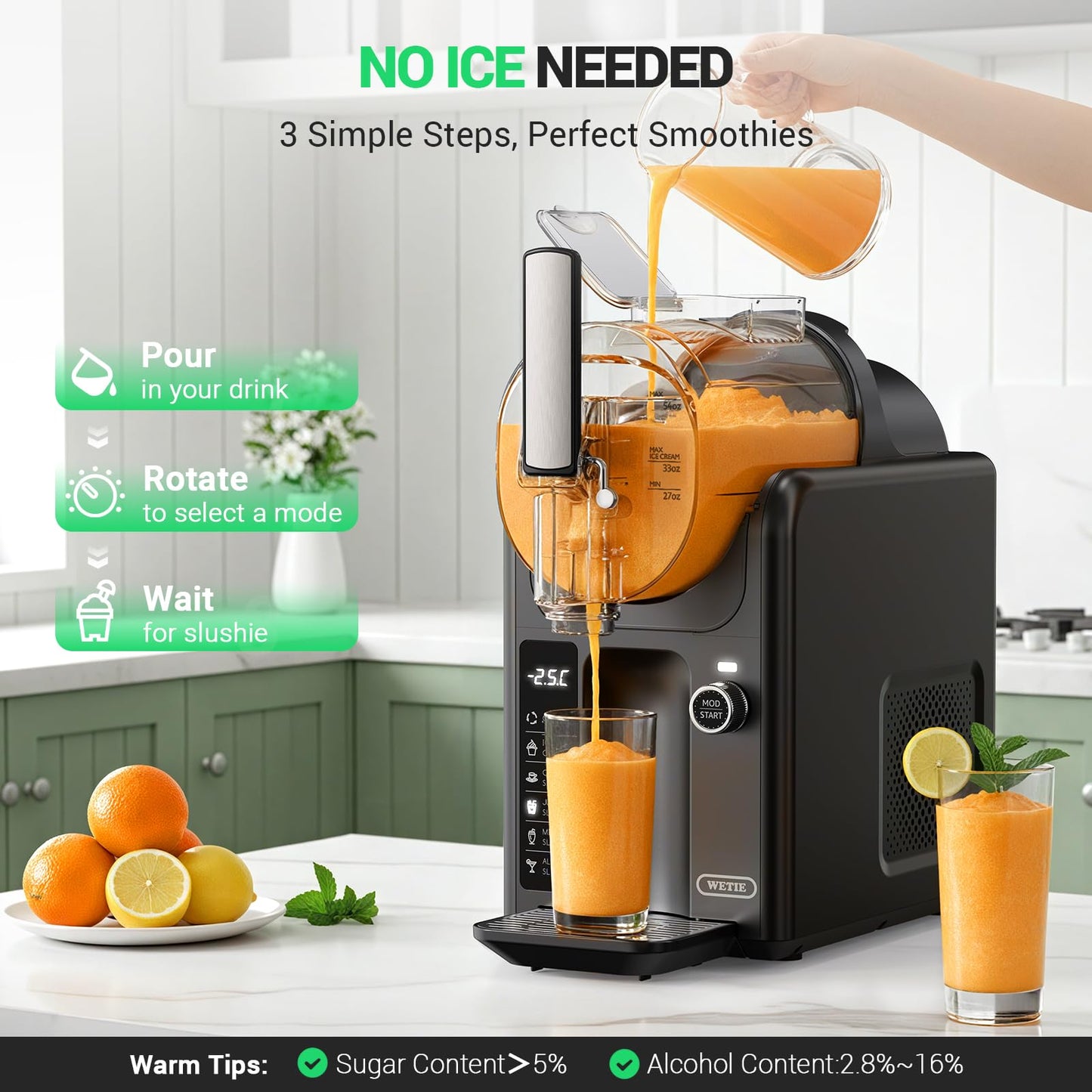 WETIE Slushie Machine, 82oz Slushy Maker with Adjustable Temperature, LED Display, Auto-Clean, 5-in-1 Frozen Drink Maker for Ice Cream, Frappés, Milkshake, Frozen Margaritas, 24H Running for Home