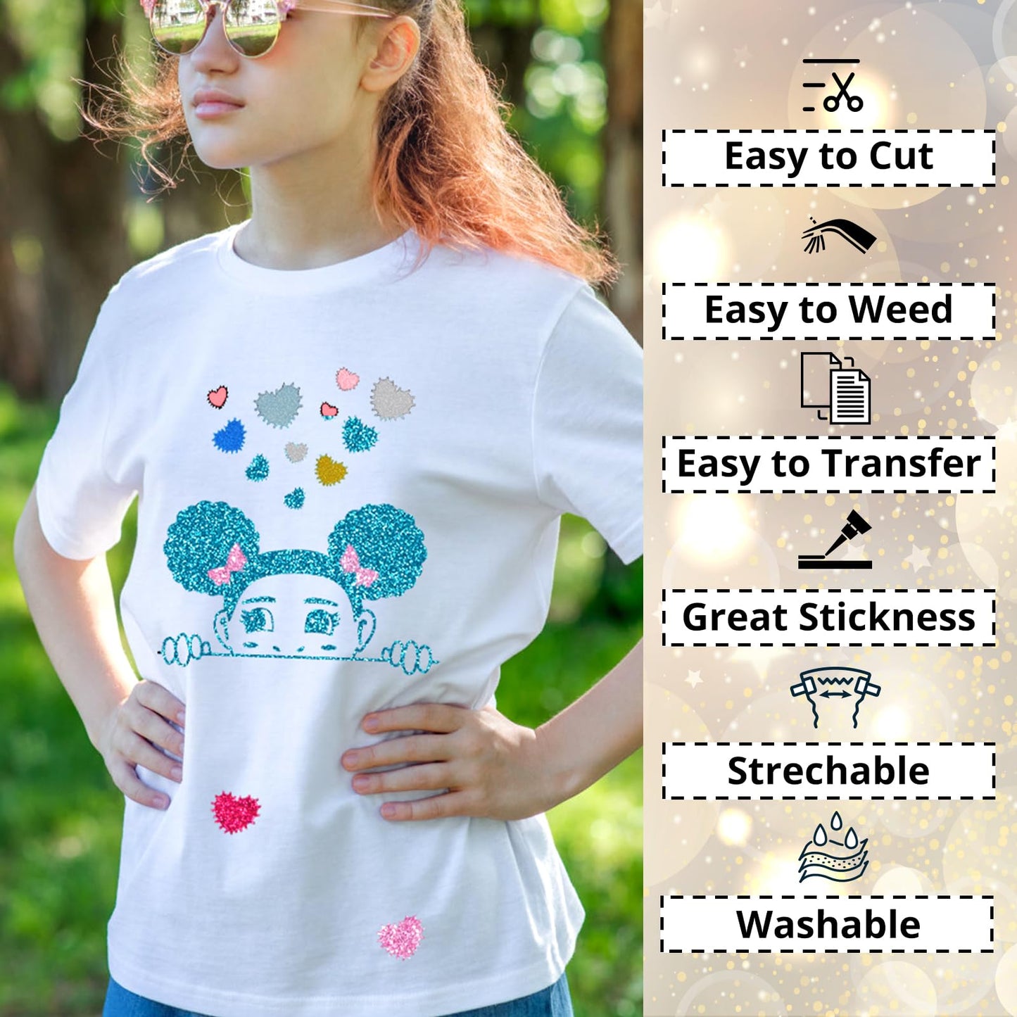 HTVRONT Automatic Heat Press 2 Bundle - Automatic Heat Press 2 & 15 Pack 12" x 10" Glitter Heat Transfer Vinyl,