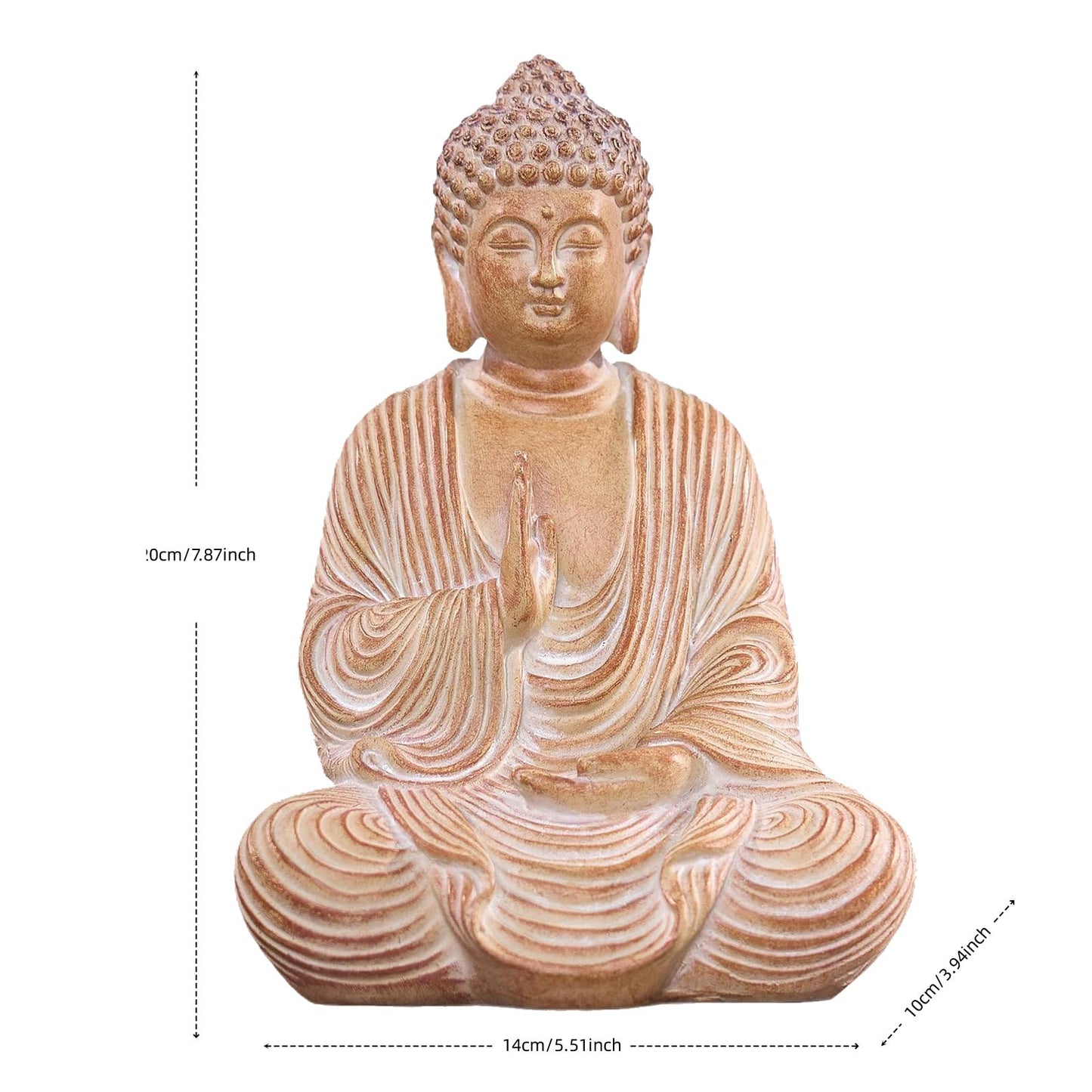 Swaite Zen Buddha Statue - Hand Carved Wood Grain Resin Meditation Decor, Feng Shui Ornament for Living Room Desk, Spiritual Space Zen Garden Decoration (Housewarming Gift/Mindfulness Aid, 7.87inch)
