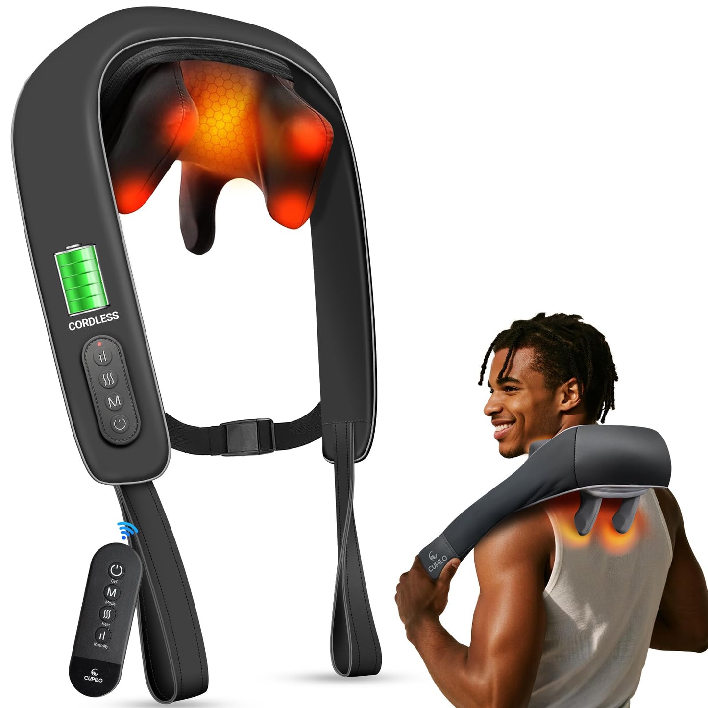CuPiLo Cordless Neck Massager for Pain Relief - FSA Eligible HSA,2025 Upgraded Shiatsu Shoulder Back Massage with Wireless Remote Control,6D Deep Tissue Massage Pillow with Heat,Gift for Her,Him