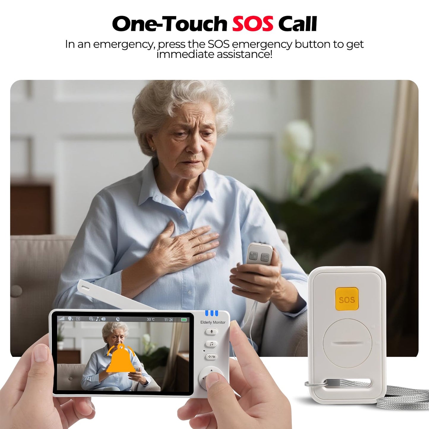 JEMXITG Elderly Monitor with Camera and Audio, Two-Way Talk Baby Monitors for Elderly Care, Call Button, Med Reminder Camera for Elderly Monitoring, for Seniors, Dementia Patients (No WiFi)