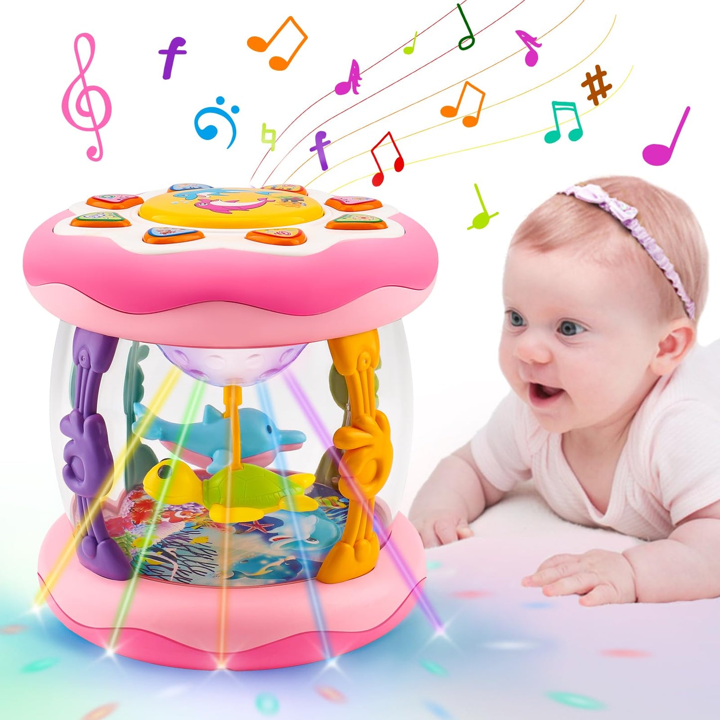 Baby Girl Toys 0-6 Months Ocean Projector Rotating Musical Light Up Tummy Time Toy Infant Aquarium 0-3 4 5 6 7 8 9 Months Crawling Toys Babies 6-12 Month Girl 1 Year Old Birthday Newborn Shower Gifts