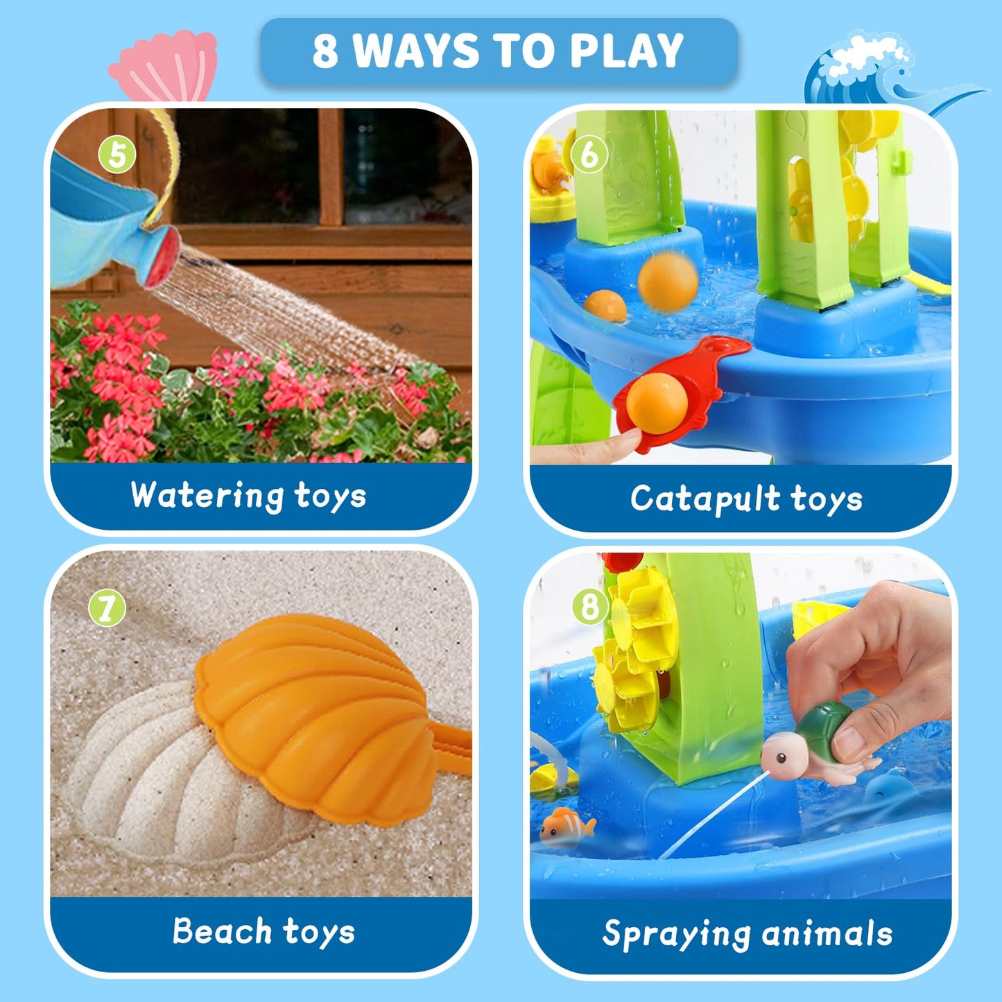 Vahlbeste Water Table for Toddlers 1-3, Kids Water Table, 3-Tier Water Tables for Toddlers 3-5 Features Swimming Dolphins & Crabs, Rain Showers Splash Pond, Activity Sensory Play Table for Boys Girls