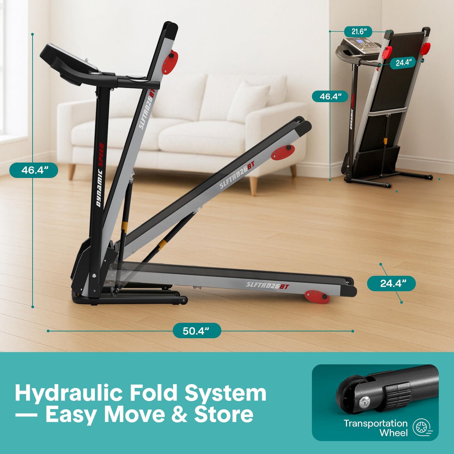 SereneLife Folding Treadmill - Foldable Home Fitness Equipment with LCD for Walking & Running, 6 MPH Speed, 1HP Motor, Cardio Machine, 4 Manual Incline Levels, 12 Programs, Bluetooth, 265lbs Capacity
