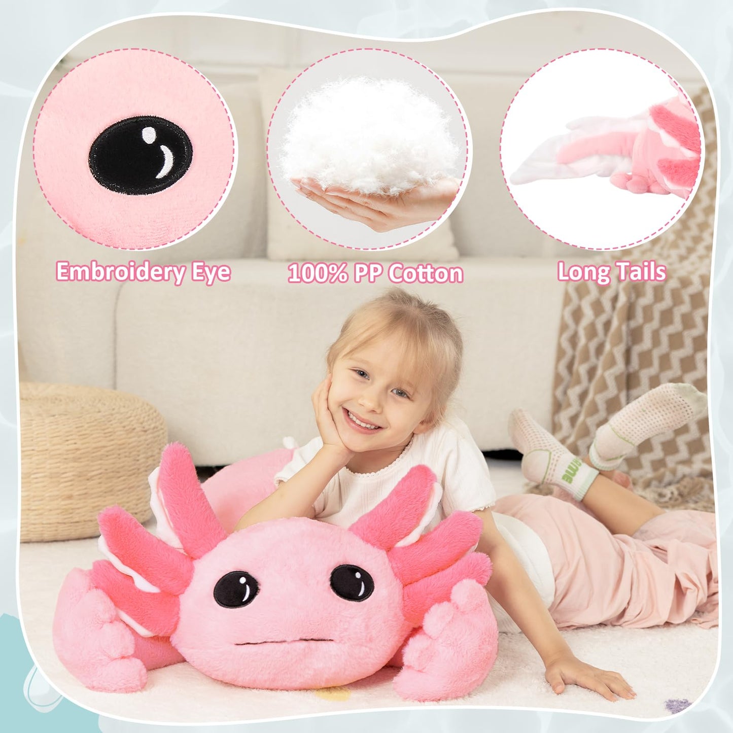 MaoGoLan Giant Axolotl Plush Toy Stuffed Animal, 40" Glow in The Dark Axolotl Plush Pillow for Girl Boy Kid, Soft Jumbo Pink Salamander Body Pillow for Birthday Gift Baby Shower Party Favor Decor